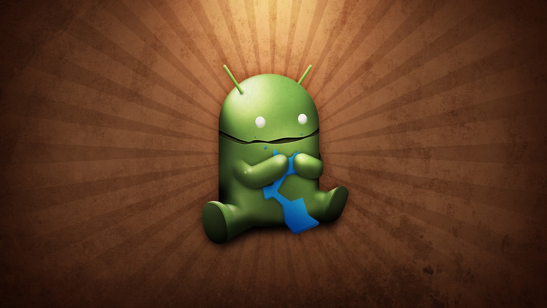 Android character knitting with blue yarn HD Wallpaper
