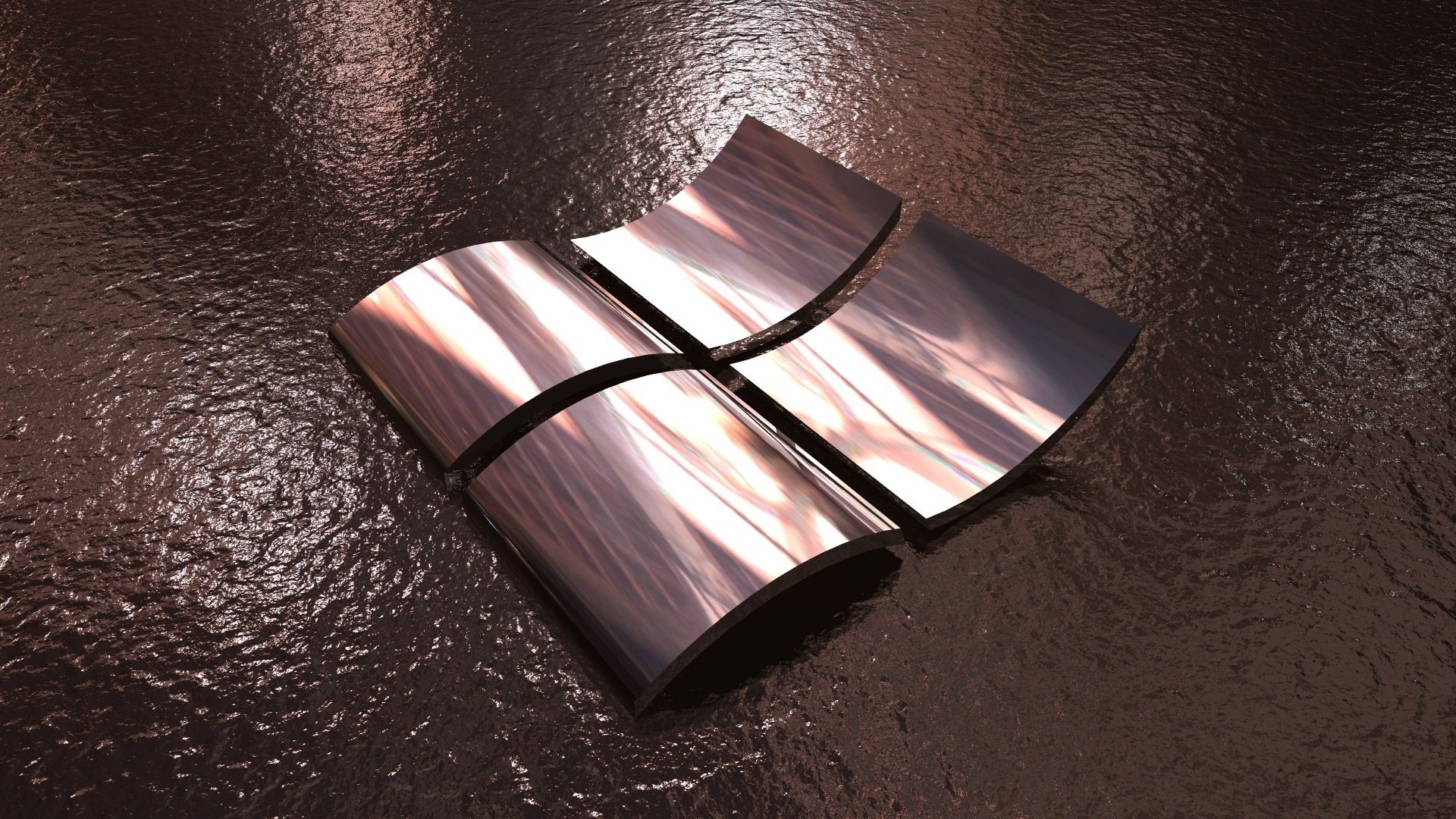 Windows logo made of liquid metal on a dark surface HD Wallpaper