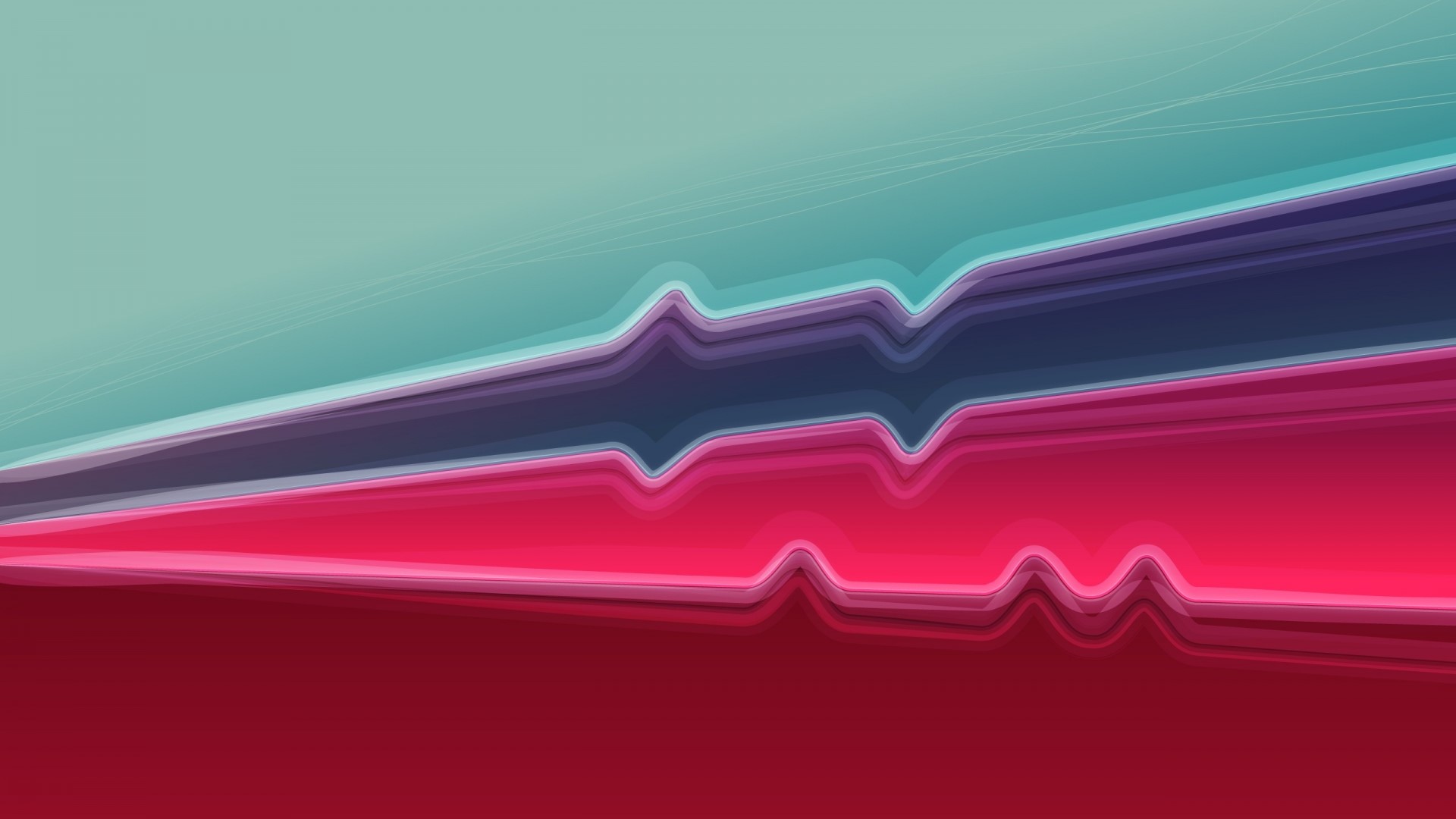 Abstract wavy lines in teal, purple, and red HD Wallpaper