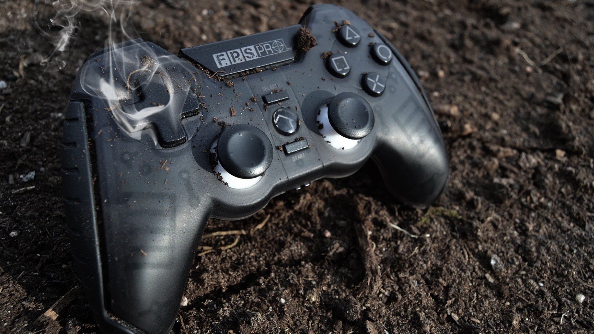 Overplayed FPS Pro Controller on Dirt with Smoke HD Wallpaper