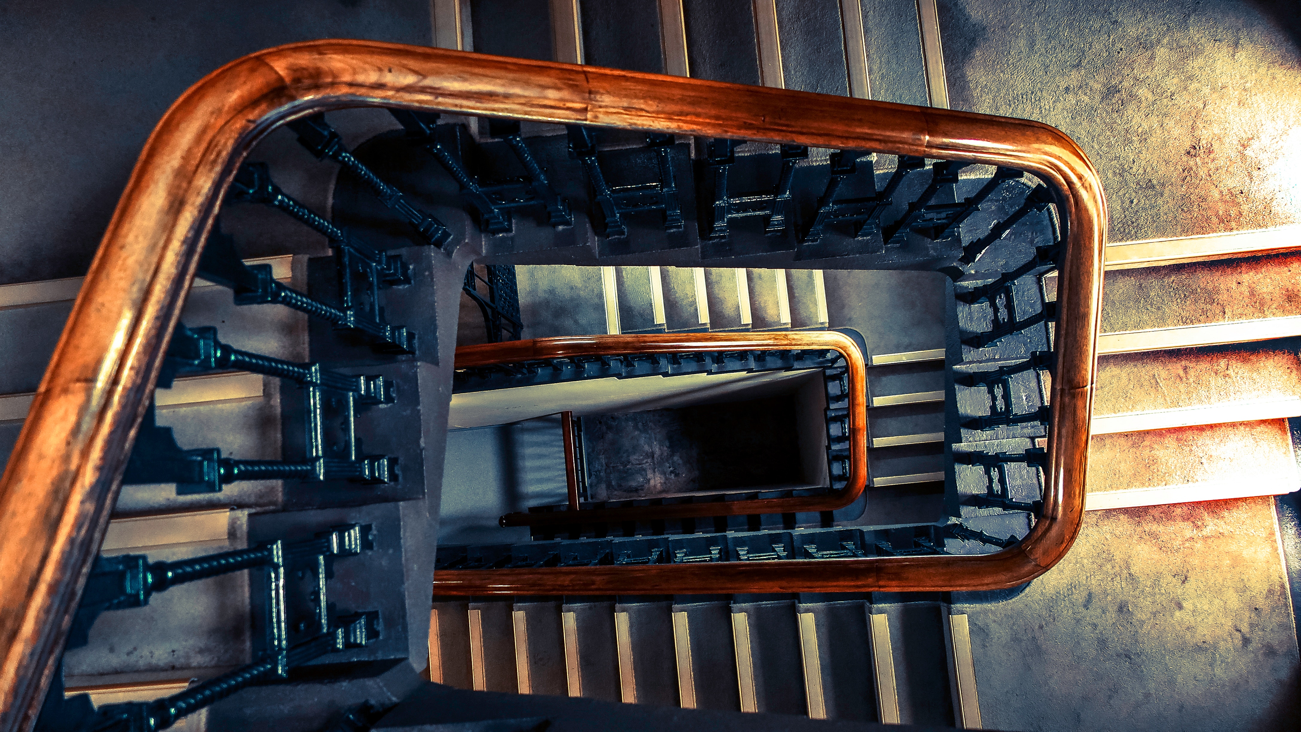 Spiral Staircase with Wooden Handrail HD Wallpaper