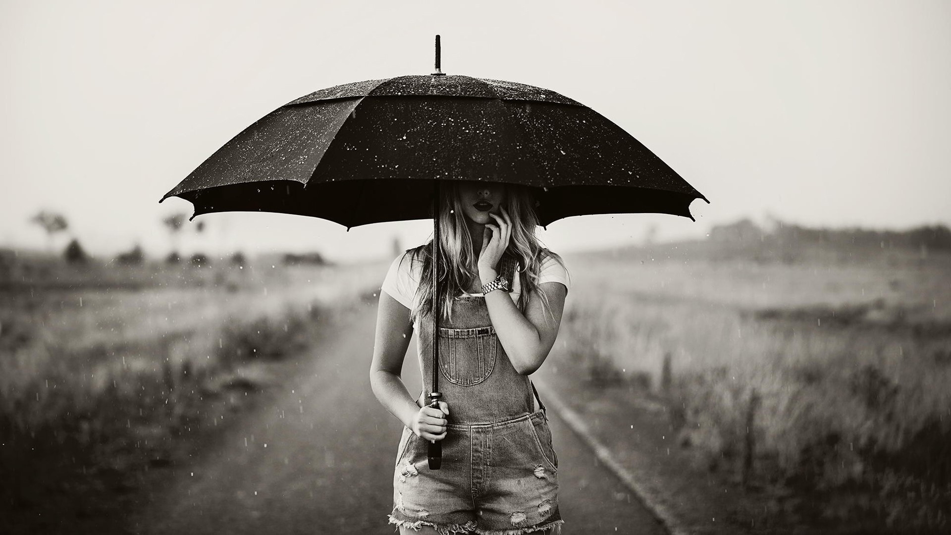 Girl with umbrella in the rain HD Wallpaper
