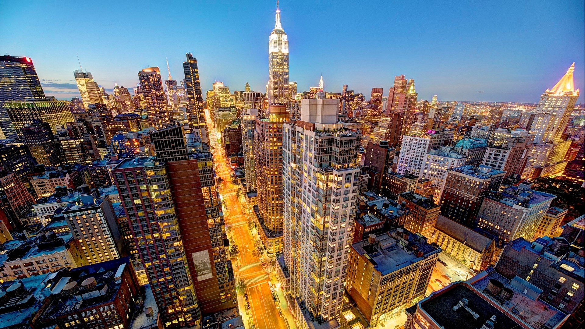 New York City Manhattan Skyscrapers at Dusk HD Wallpaper