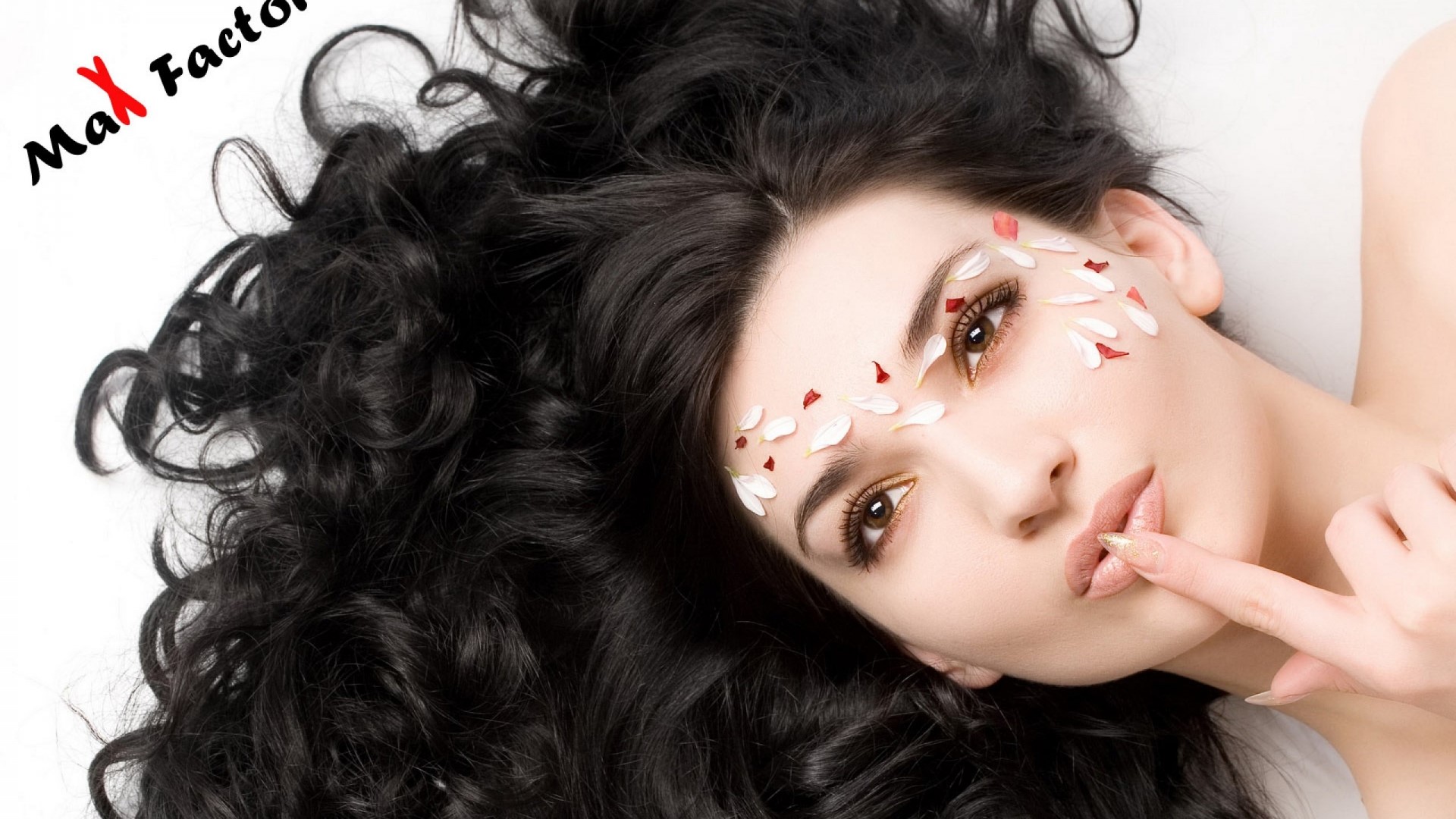 Max Factor Woman with Flower Petals on Face HD Wallpaper