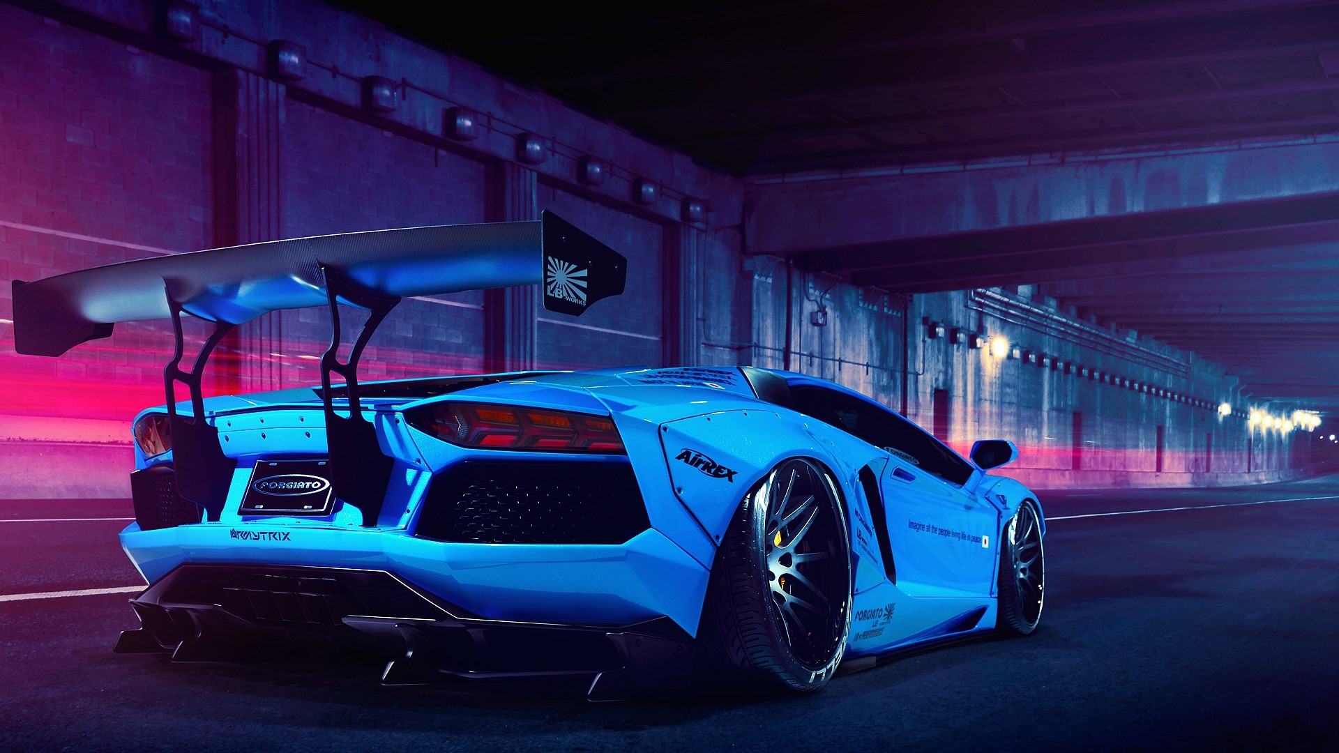 Blue Lamborghini Aventador LP700-4 with large rear wing HD Wallpaper