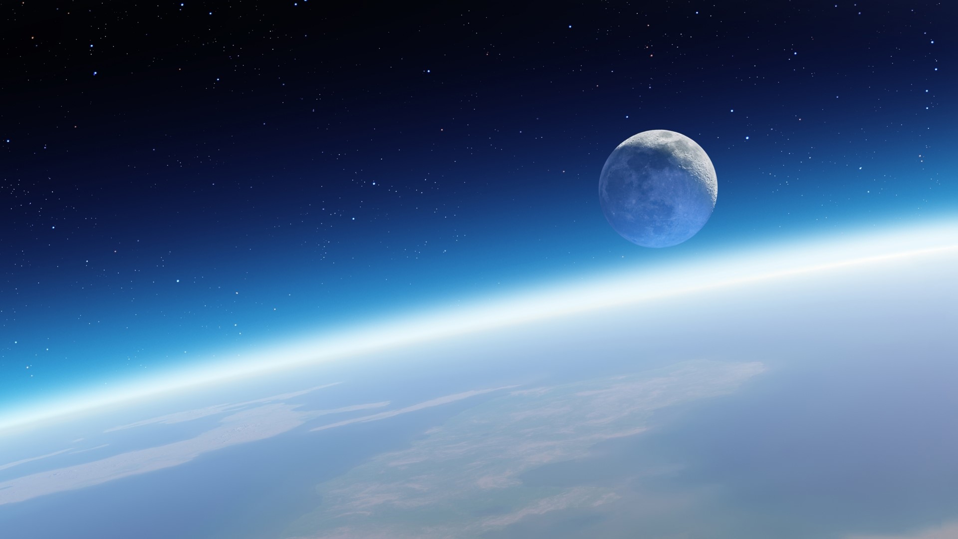 Moon over Earth's atmosphere with stars HD Wallpaper