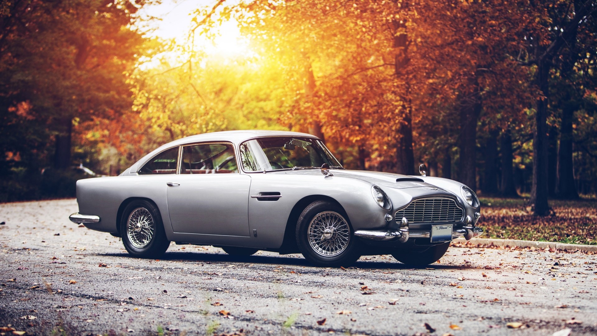 Silver Aston Martin DB5 in Autumn HD Wallpaper