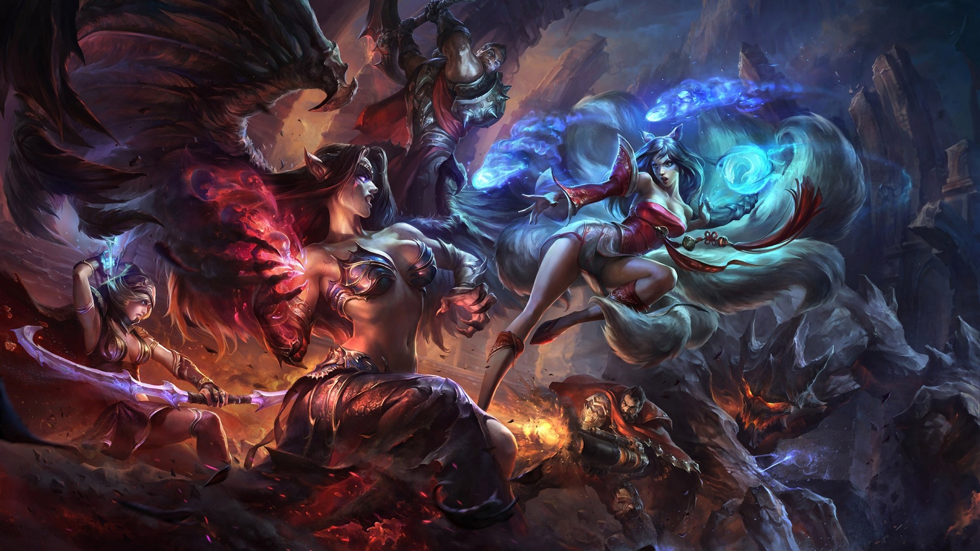 League of Legends: Morgana and Ahri Battle HD Wallpaper