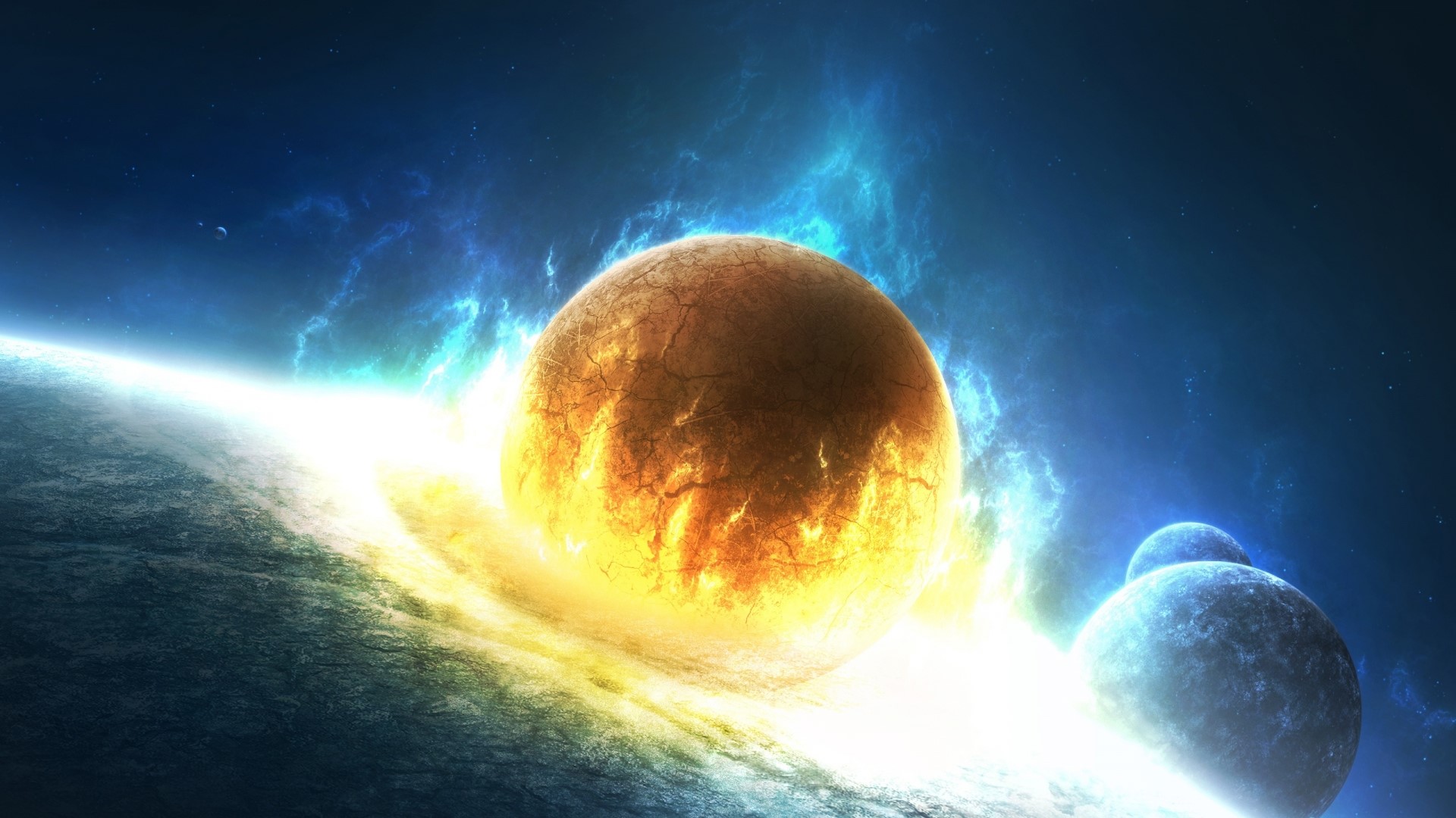 Planetary Collision in Space HD Wallpaper