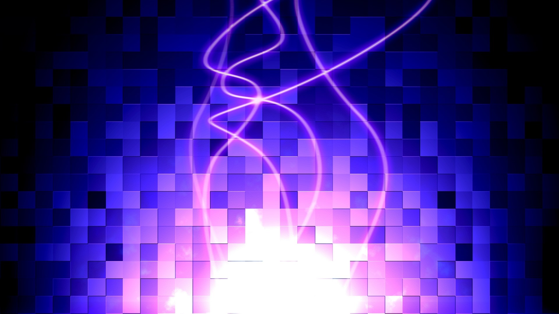 Abstract purple and blue cubes with glowing lines HD Wallpaper