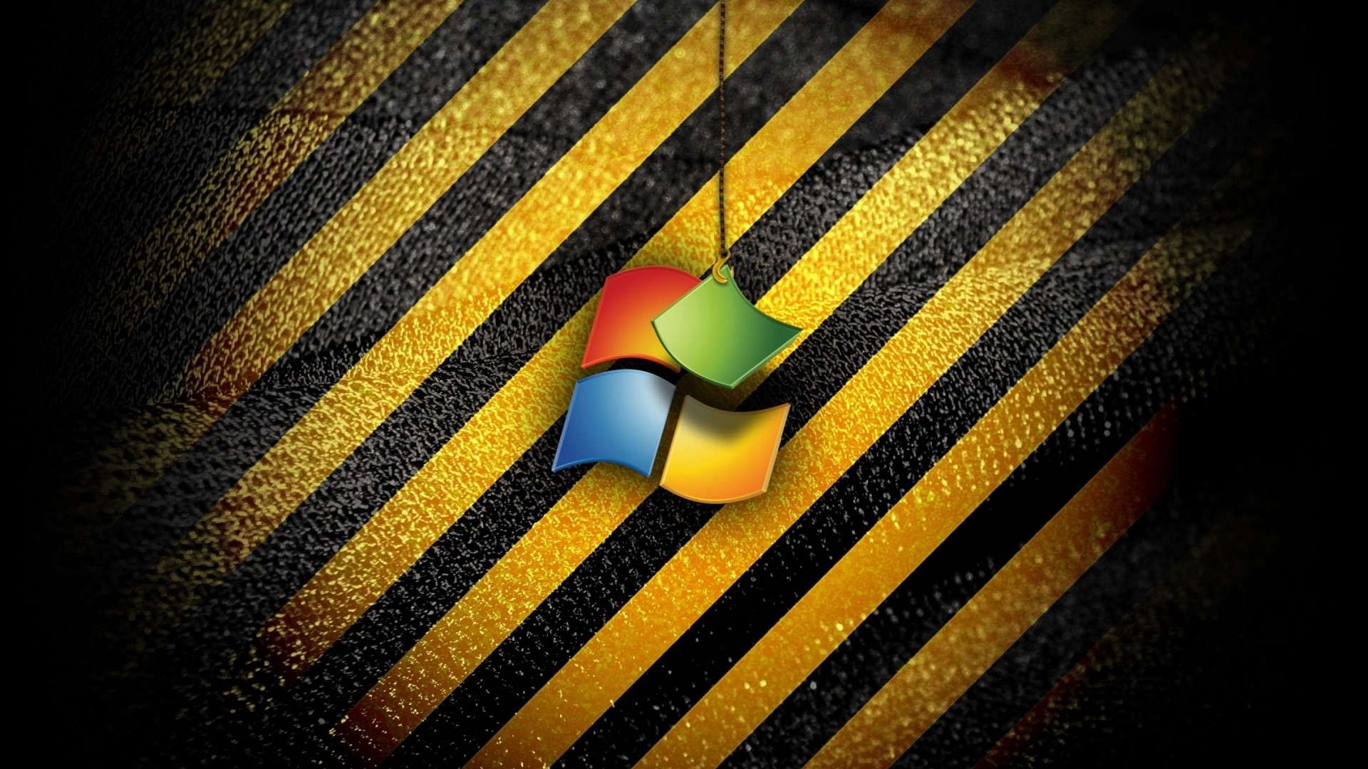 Windows XP logo on hazard stripes HD Wallpaper