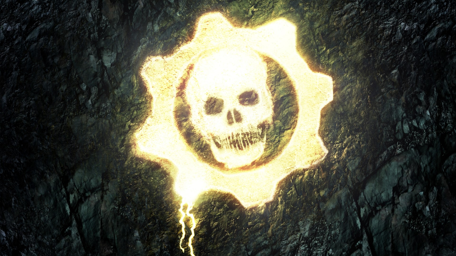 Gears of War Skull Logo on Rocky Wall HD Wallpaper