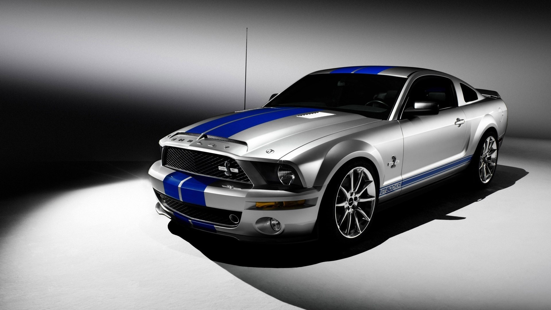 Silver Ford Shelby Mustang GT500 with Blue Stripes HD Wallpaper