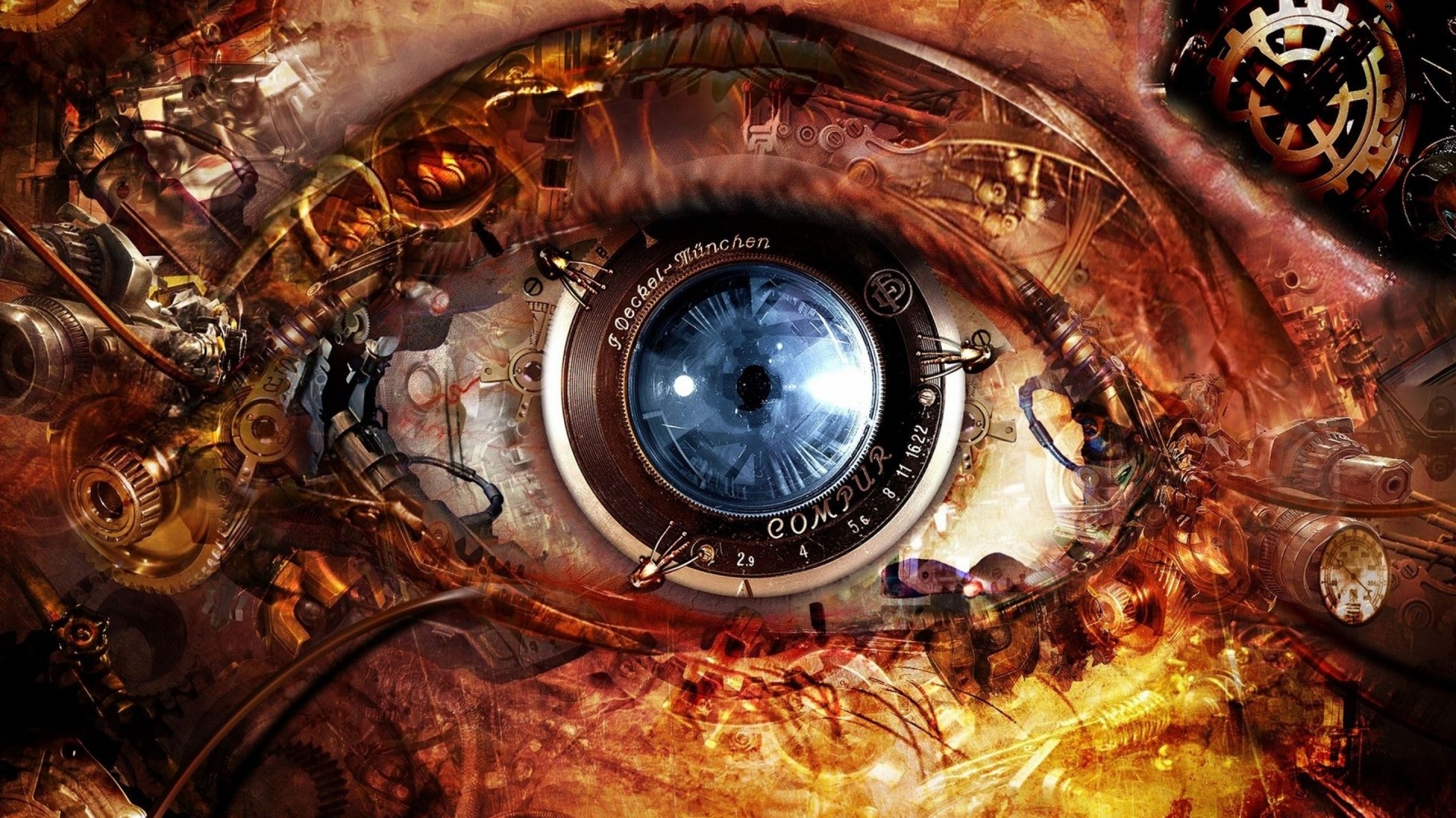 Steampunk Abstract Eye with Gears HD Wallpaper