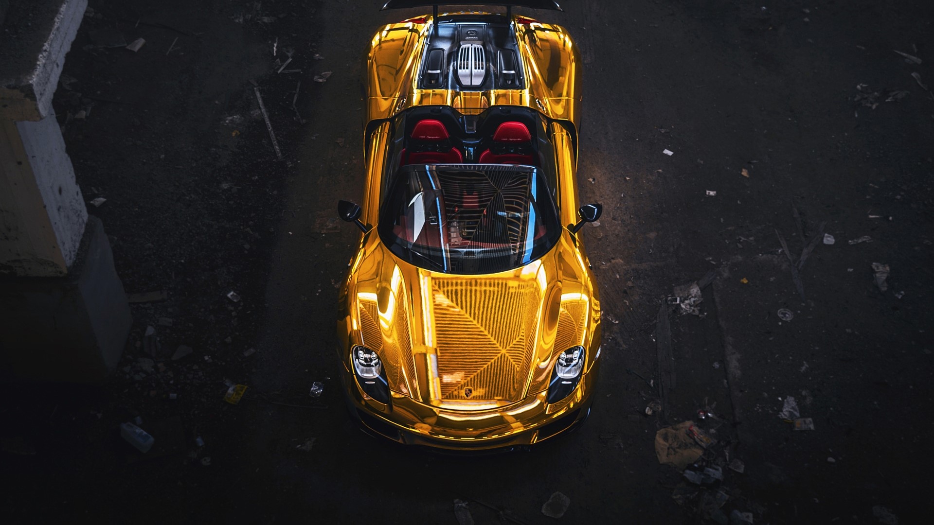 Gold Porsche 918 Spyder from above HD Wallpaper
