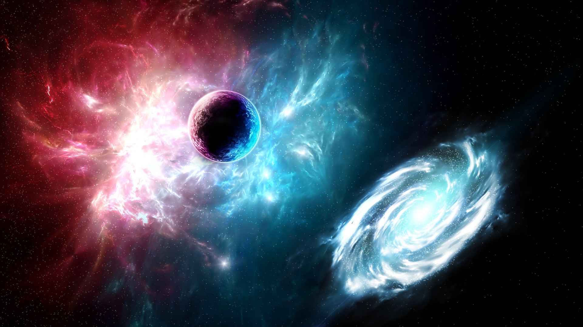 Planet and Galaxy in Nebula HD Wallpaper