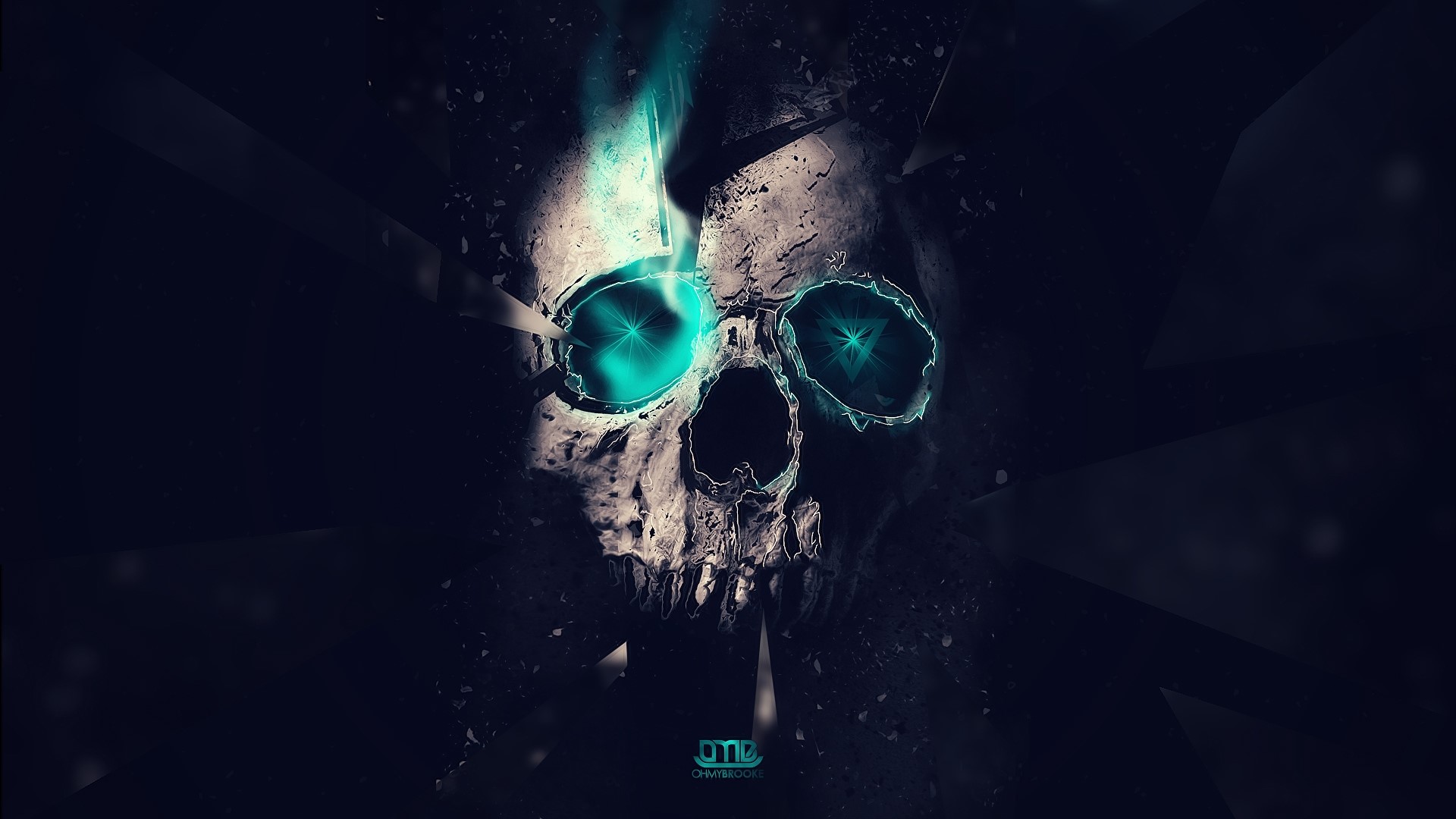 Skull with glowing blue eyes and fire HD Wallpaper