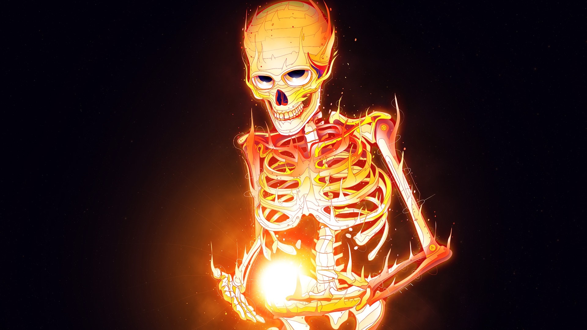 Fantasy Skeleton Holding a Fire Orb HD Wallpaper