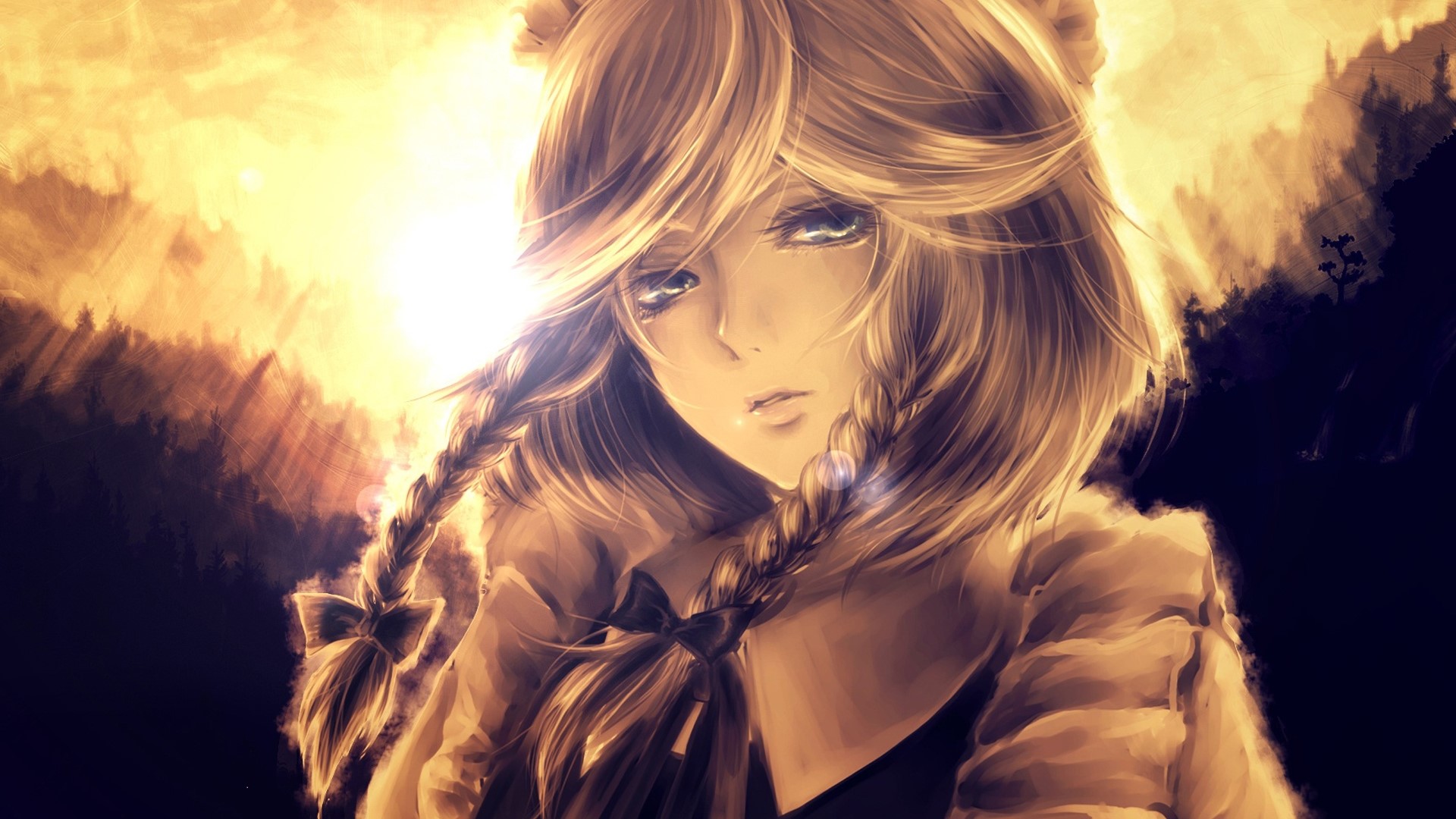 Anime girl with braided hair in sunlight HD Wallpaper