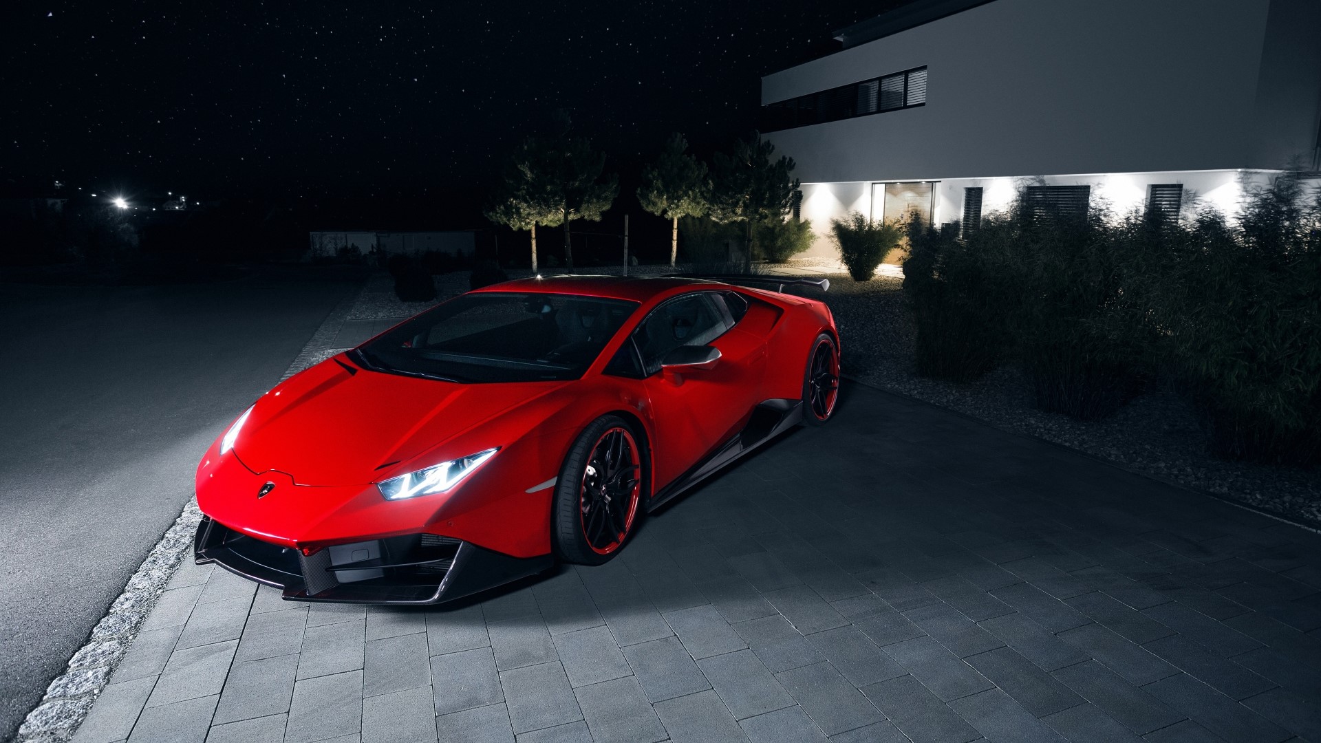 Red Novitec Torado Lamborghini Huracan RWD at Night HD Wallpaper
