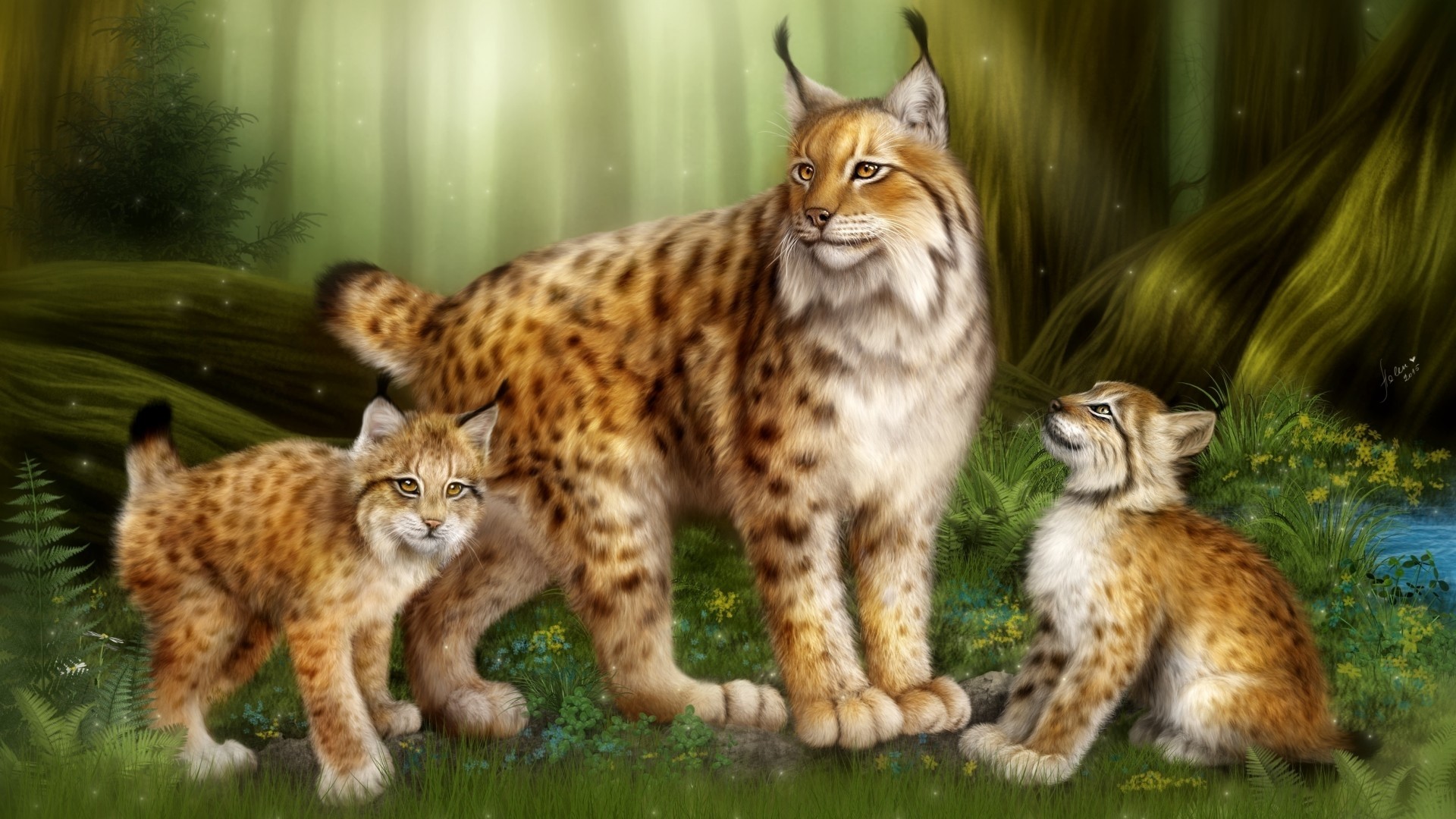 Lynx family in a forest HD Wallpaper