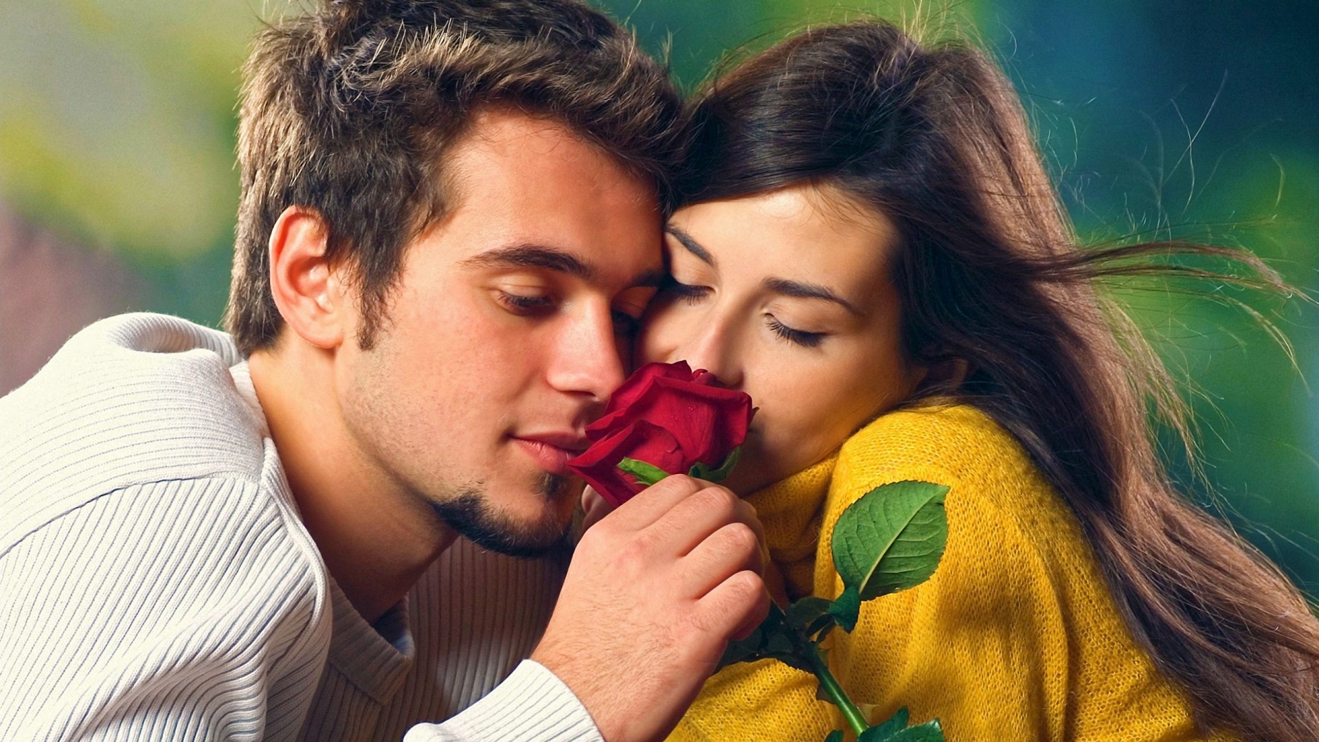 Loving Couple with Red Rose HD Wallpaper