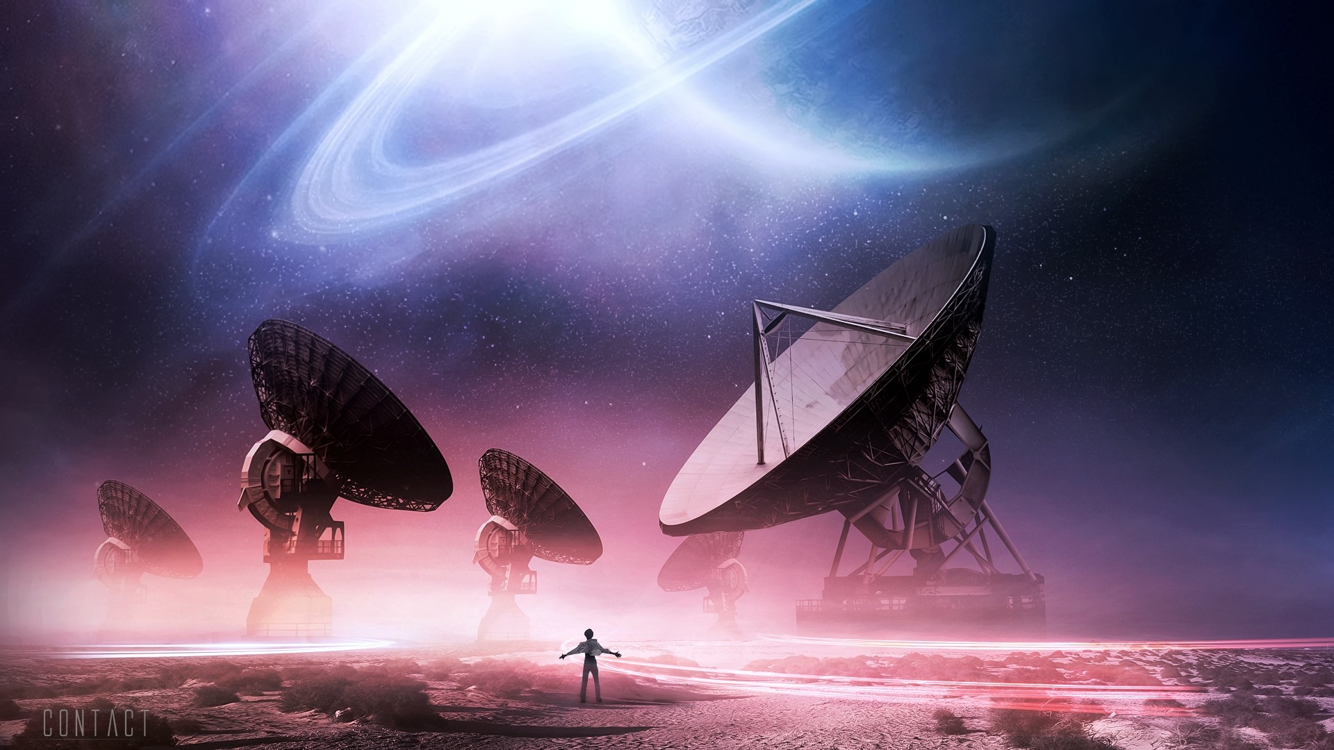 Contact movie poster with radio telescopes HD Wallpaper