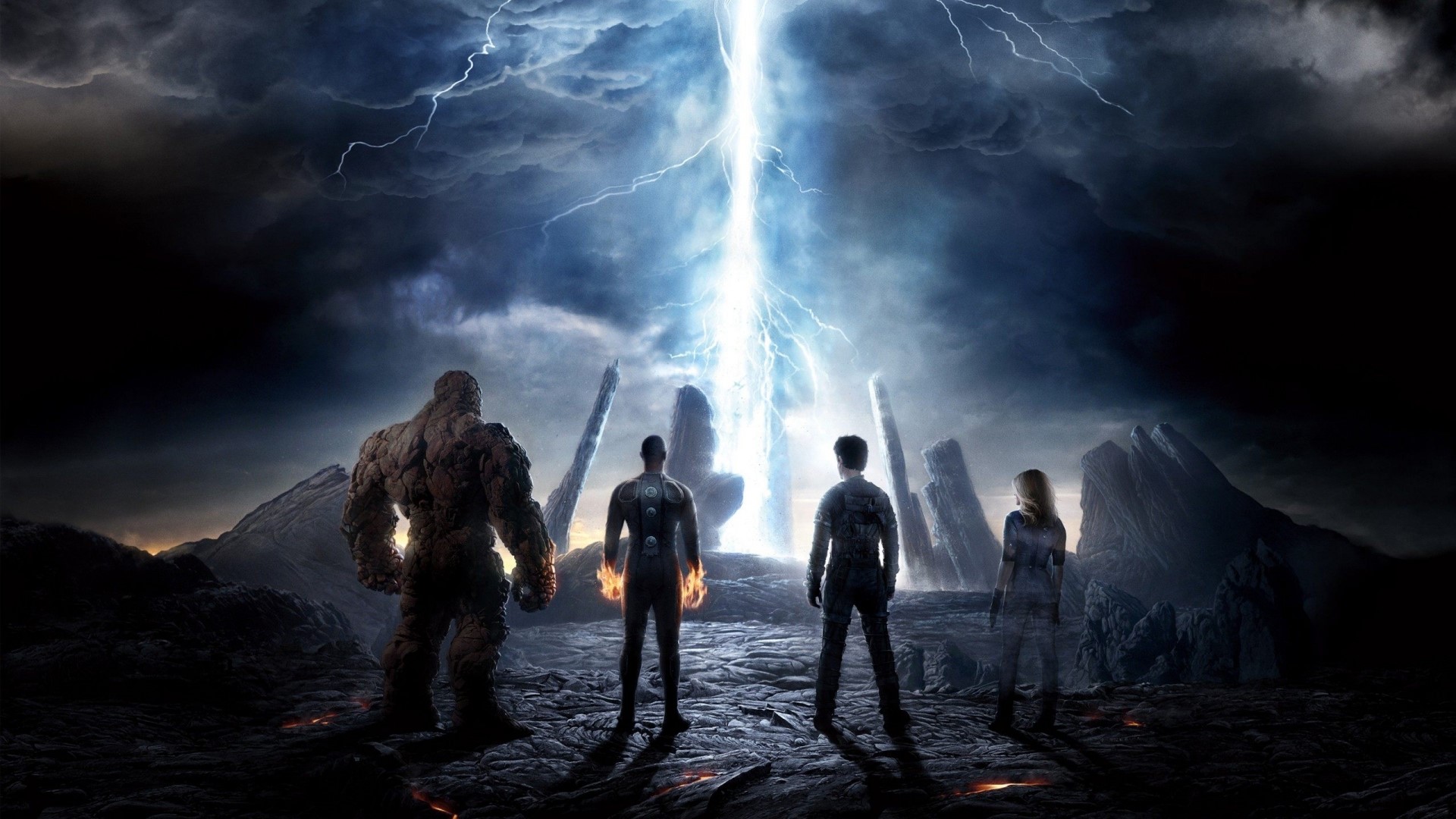 Fantastic Four facing a lightning storm HD Wallpaper