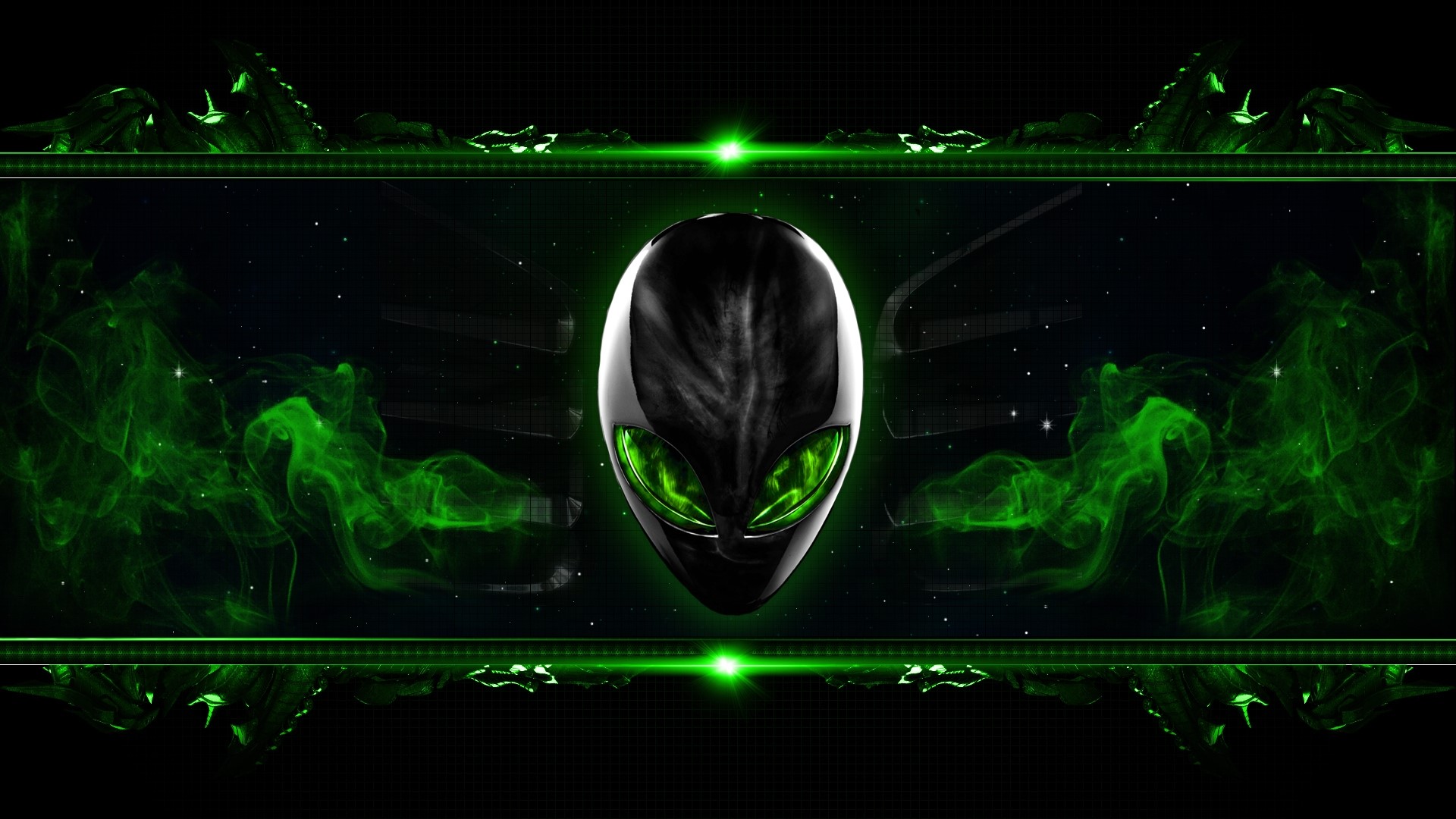 Alienware Alien Head with Green Smoke HD Wallpaper