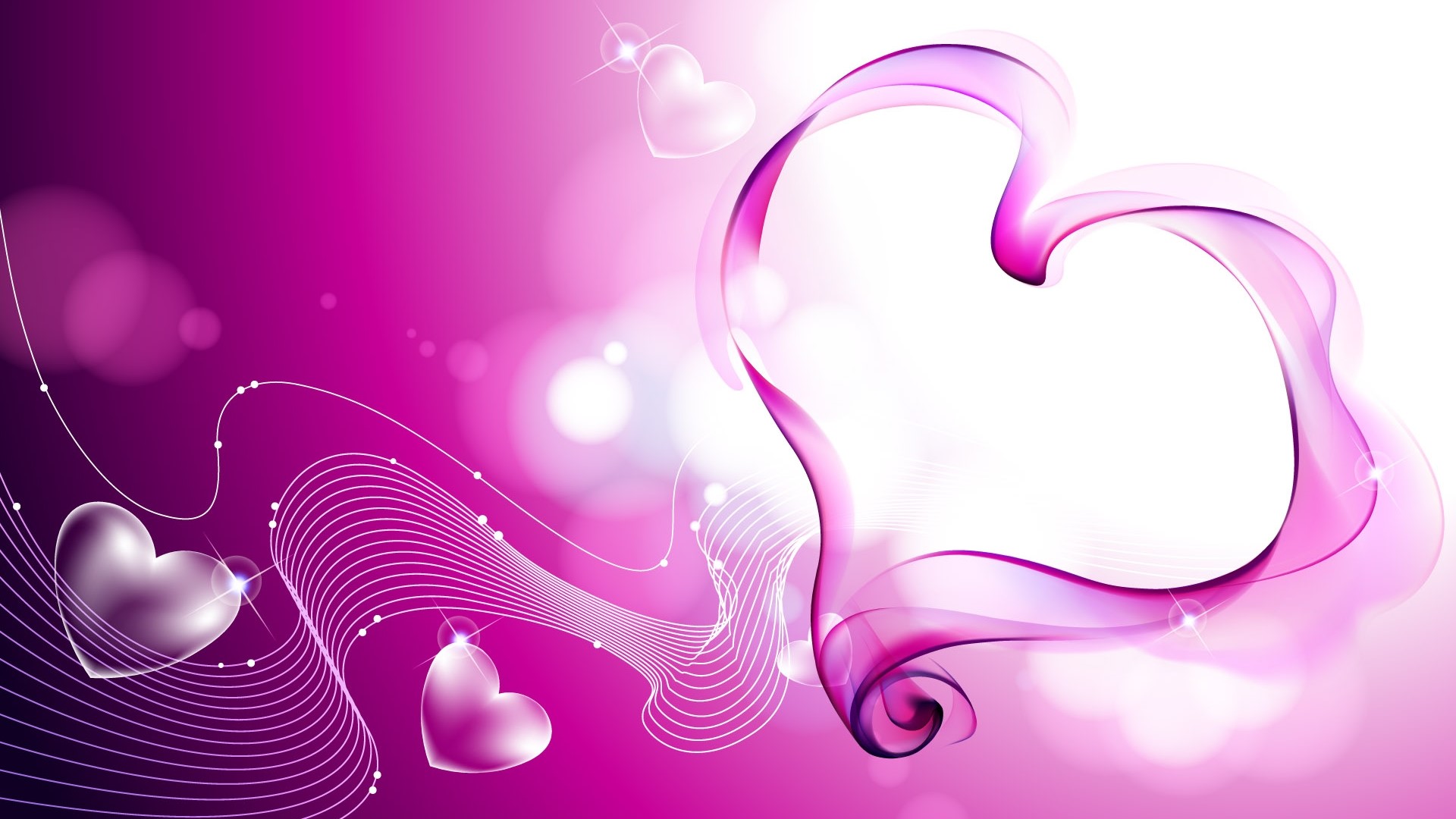 Pink Hearts and Swirls on Purple Background HD Wallpaper