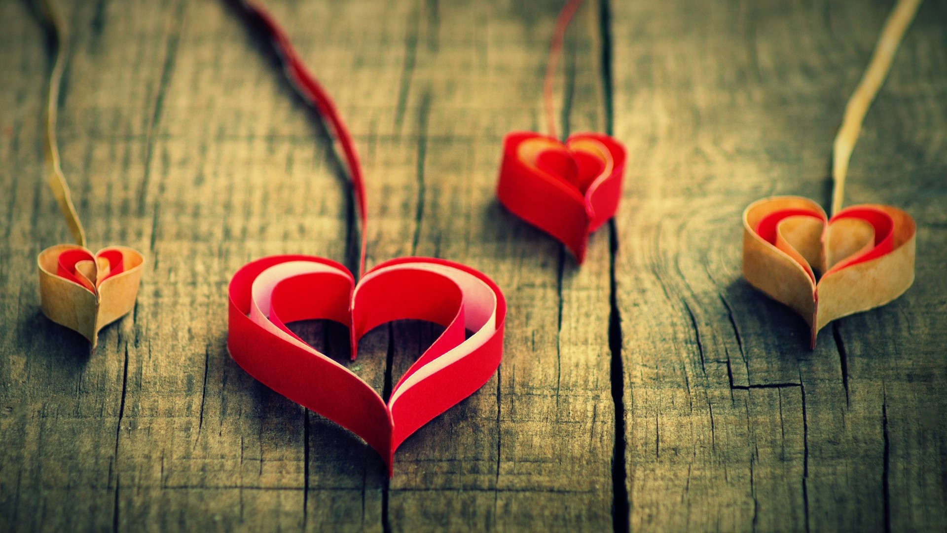 Paper Hearts on Wooden Surface HD Wallpaper