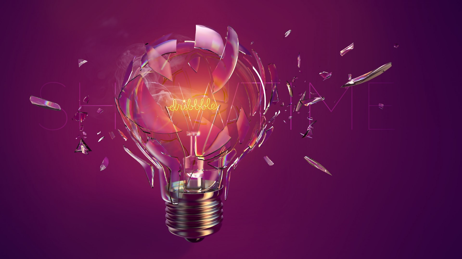 Exploding light bulb with "dribbble" text HD Wallpaper