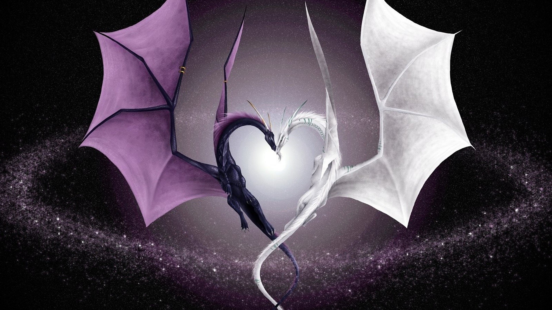Two dragons forming a heart shape HD Wallpaper