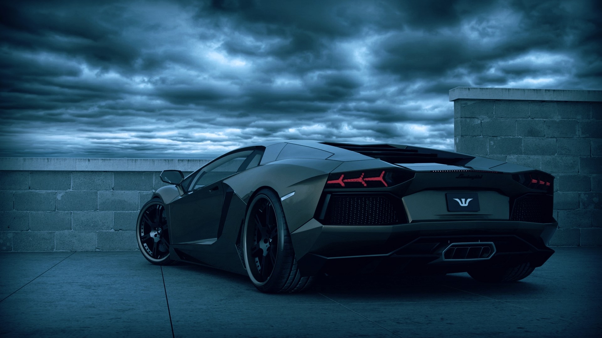 Lamborghini Aventador rear view HD Wallpaper