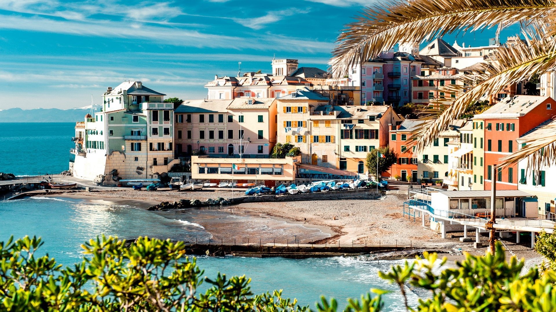 Bogliasco, Italy coastal town with colorful buildings HD Wallpaper