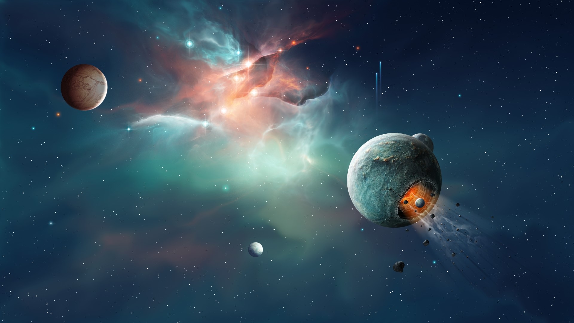 Planets and Nebula in Space HD Wallpaper