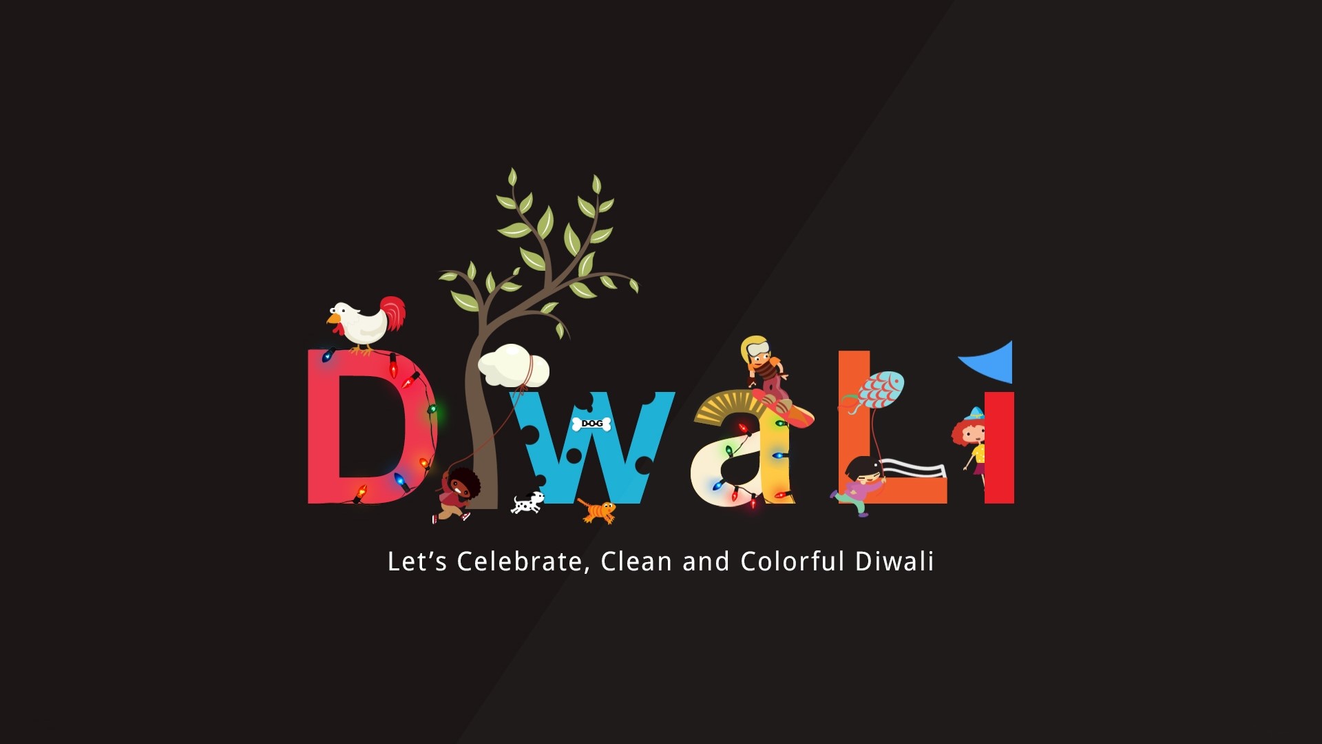 Happy Diwali celebration with colorful letters and children HD Wallpaper