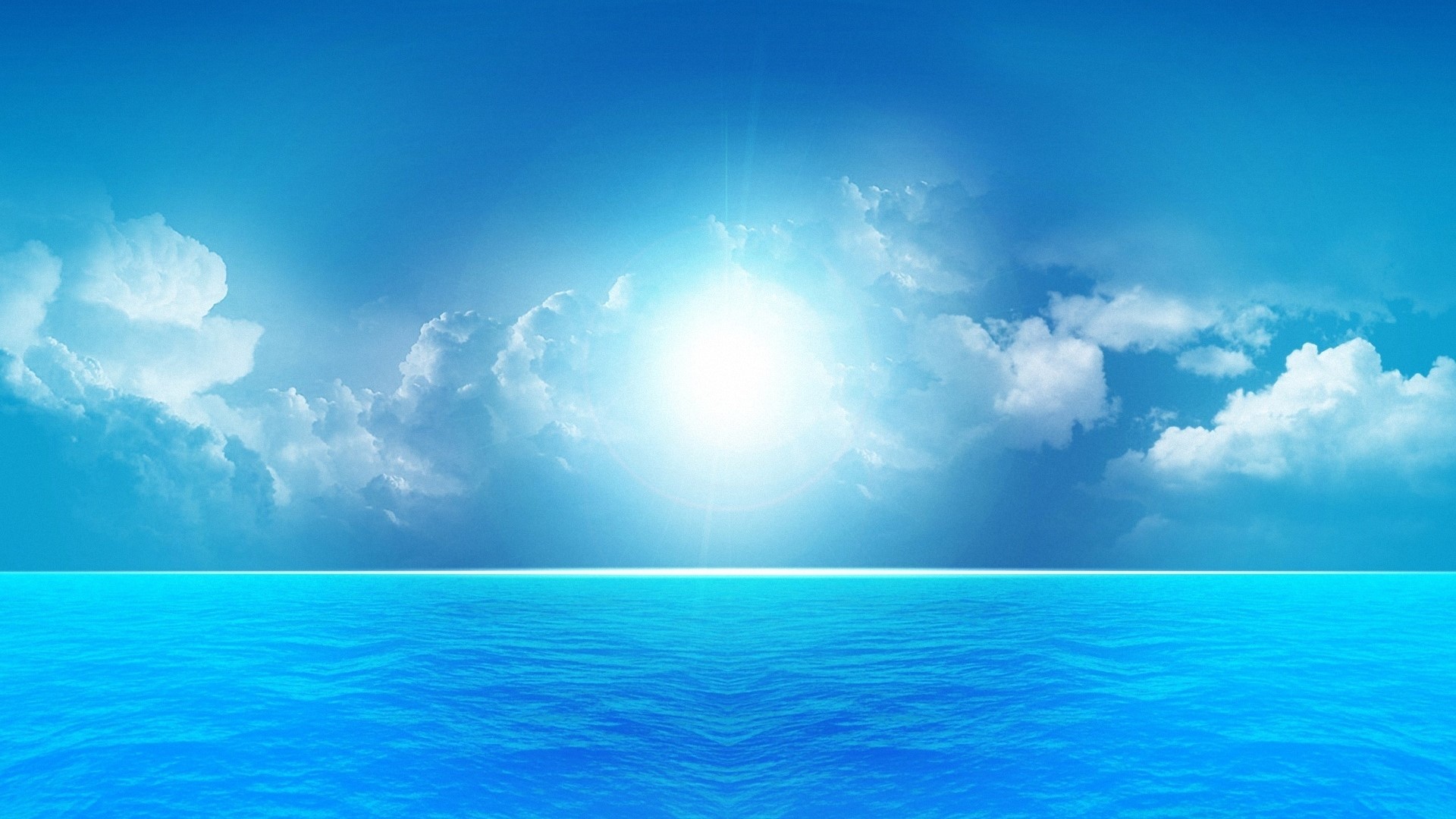 Bright Sun Over Blue Ocean HD Wallpaper