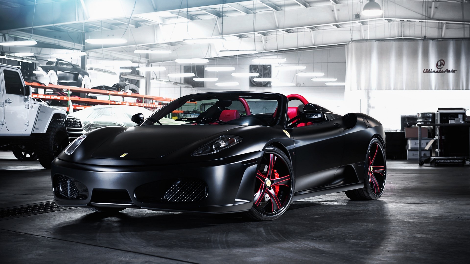 Matte Black Ferrari F430 Convertible on Savini Wheels HD Wallpaper