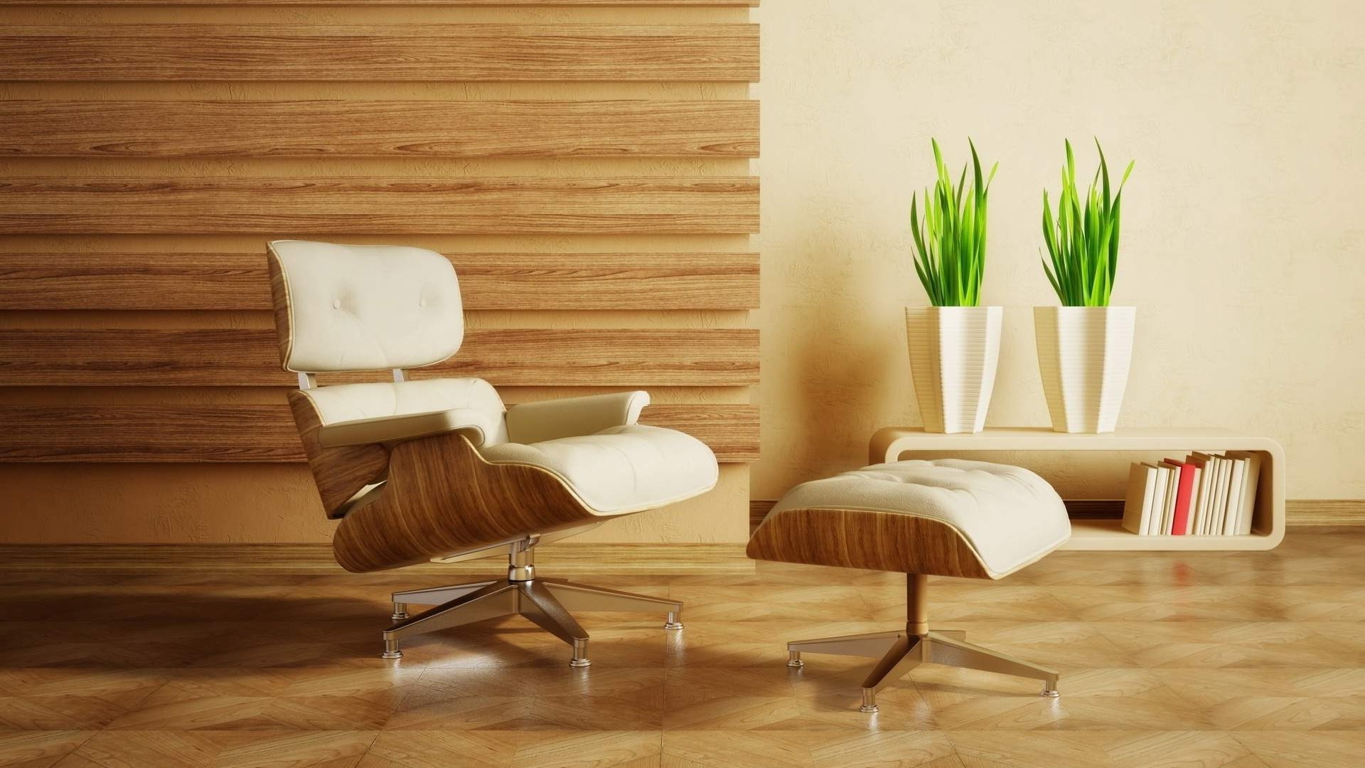 Modern lounge chair and ottoman with wood accents HD Wallpaper