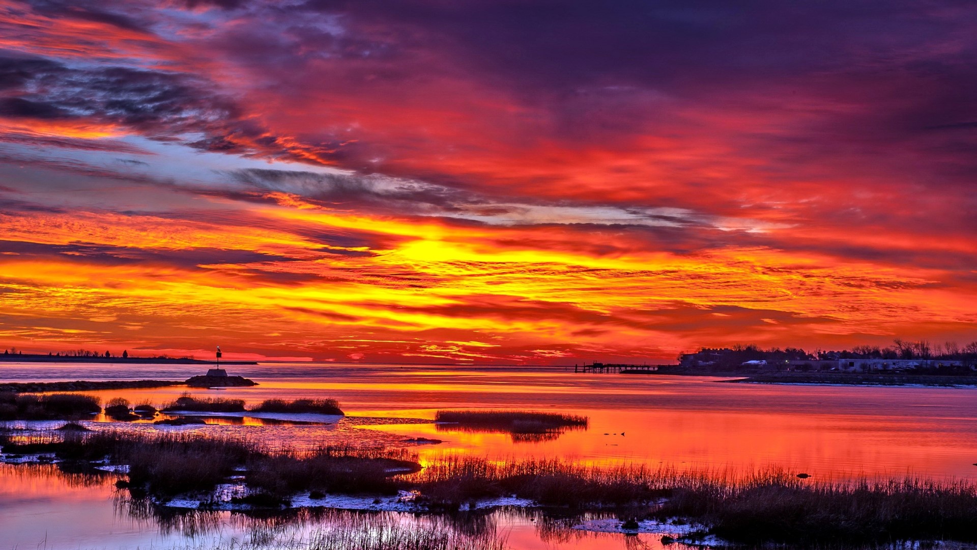 Dramatic Sunset Sky Over Water HD Wallpaper