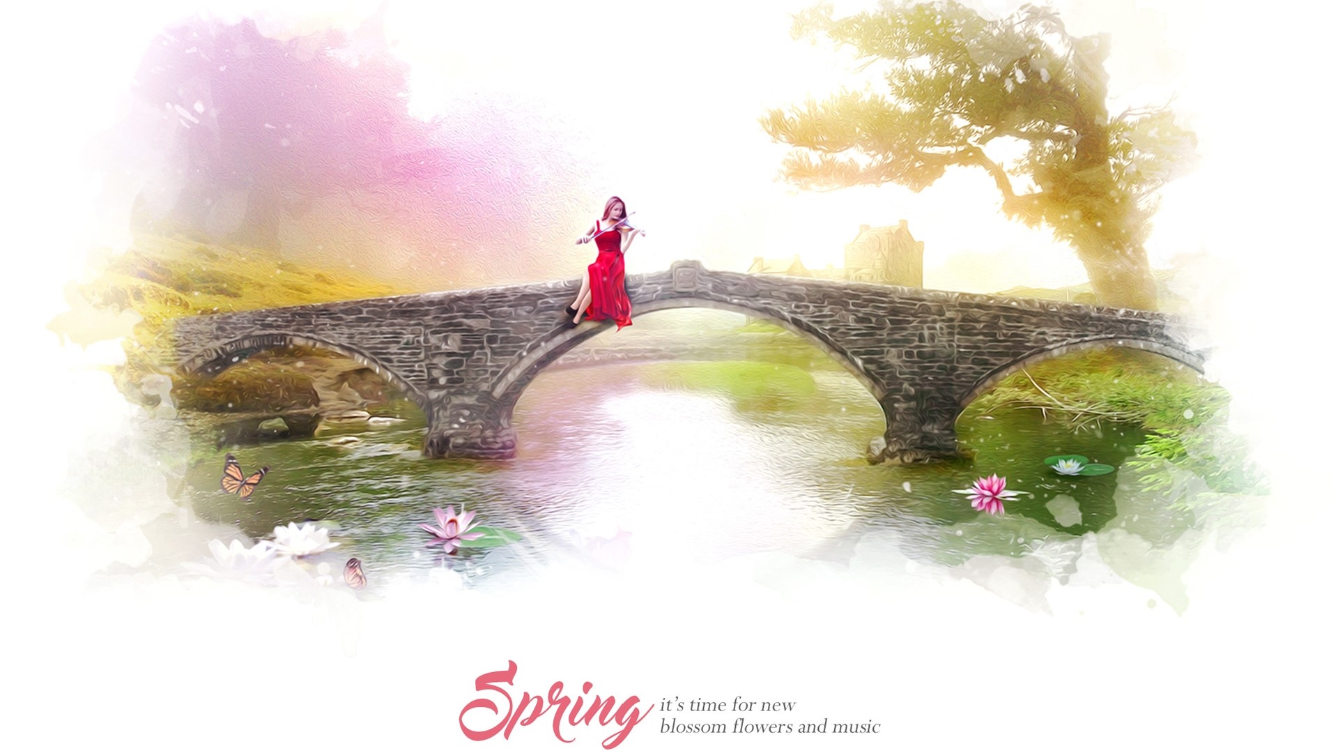 Spring Blossom Flowers and Music HD Wallpaper