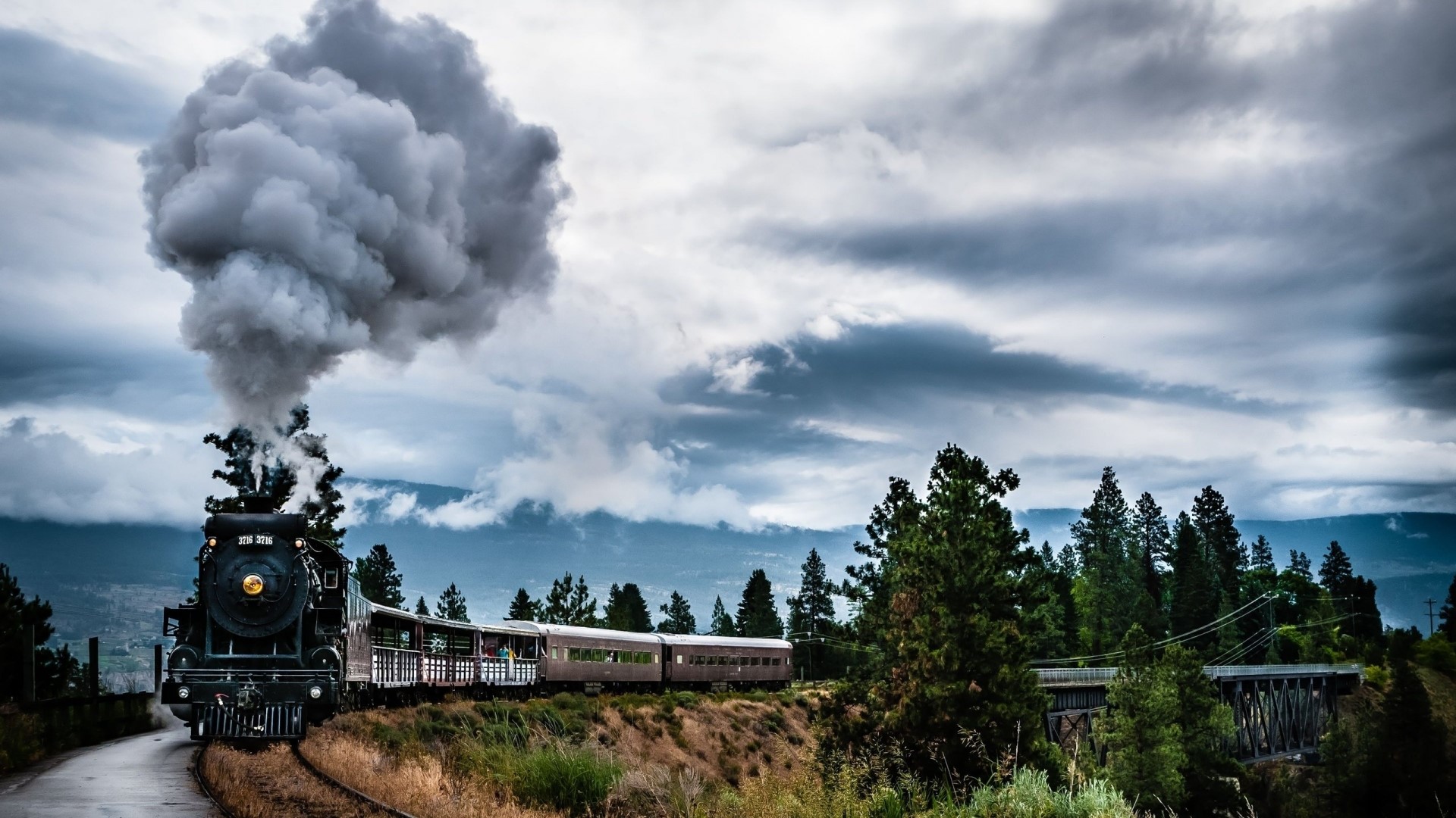 Steam Train Emitting Smoke on a Track HD Wallpaper
