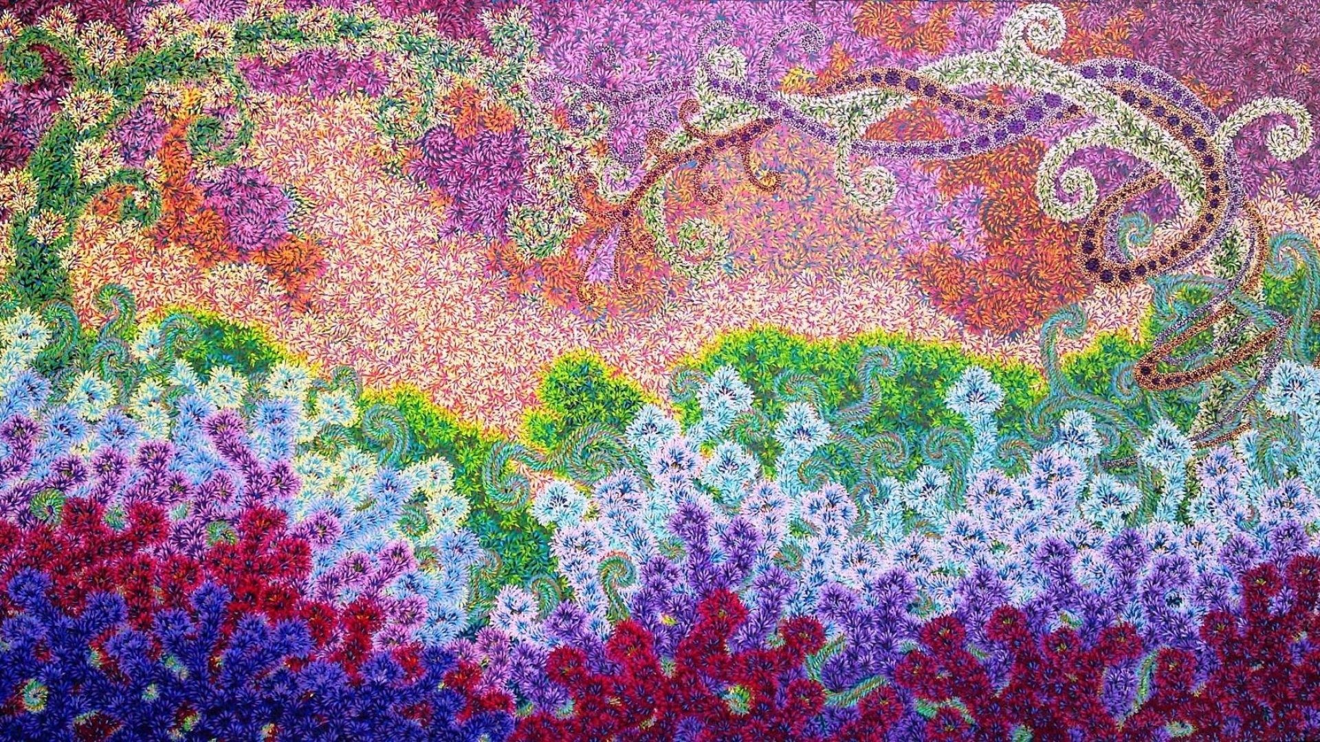Abstract floral landscape with purple and pink hues HD Wallpaper