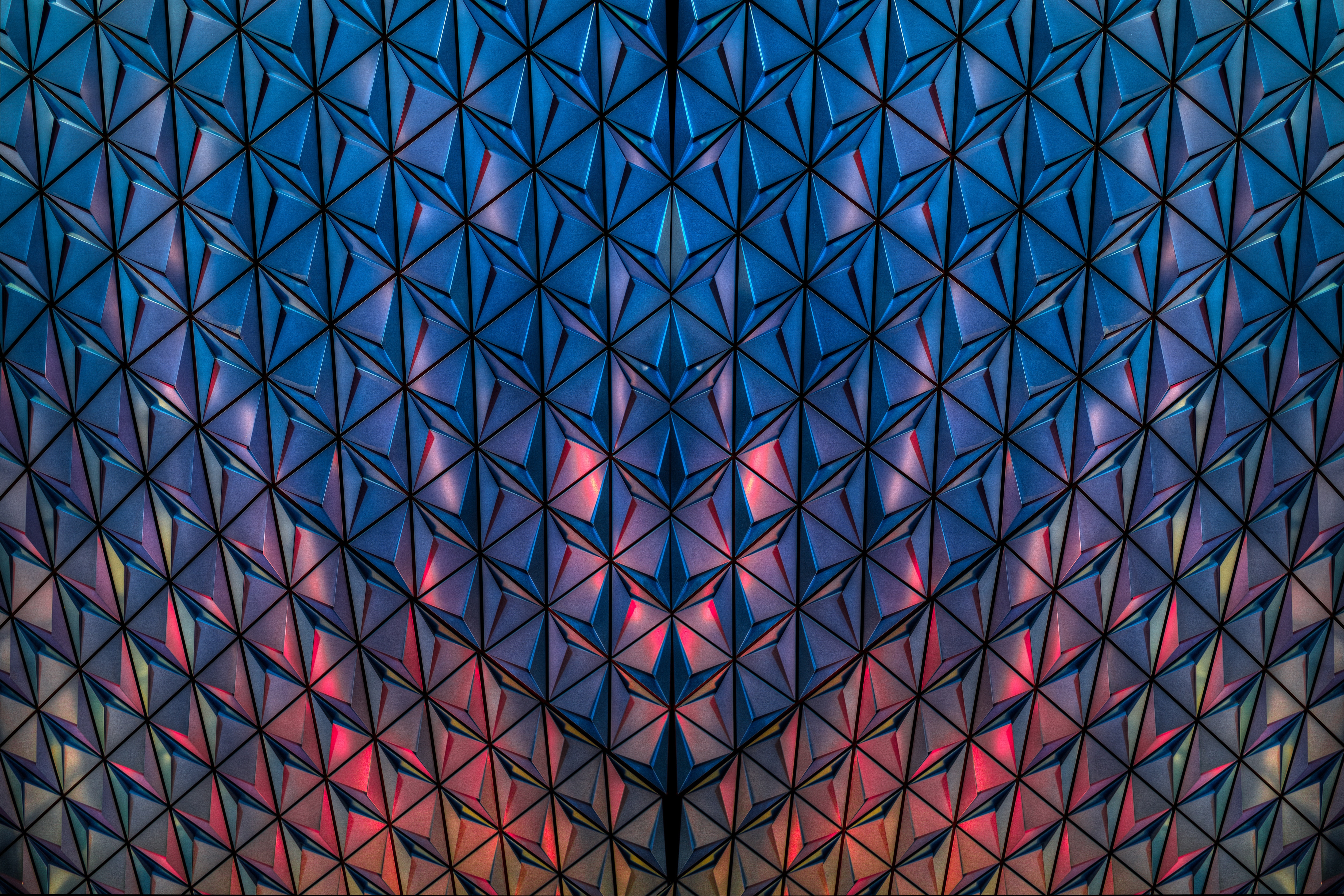 Geometric Pattern with Blue and Red Lighting 4K HD Wallpaper