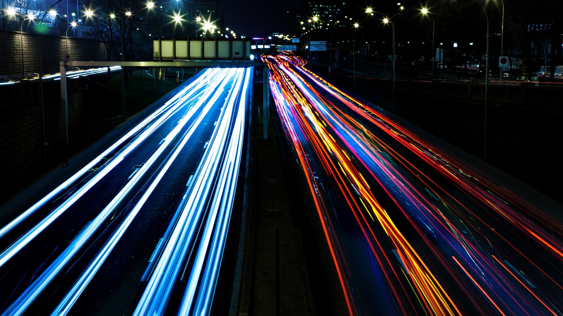 Highway Light Trails at Night HD Wallpaper