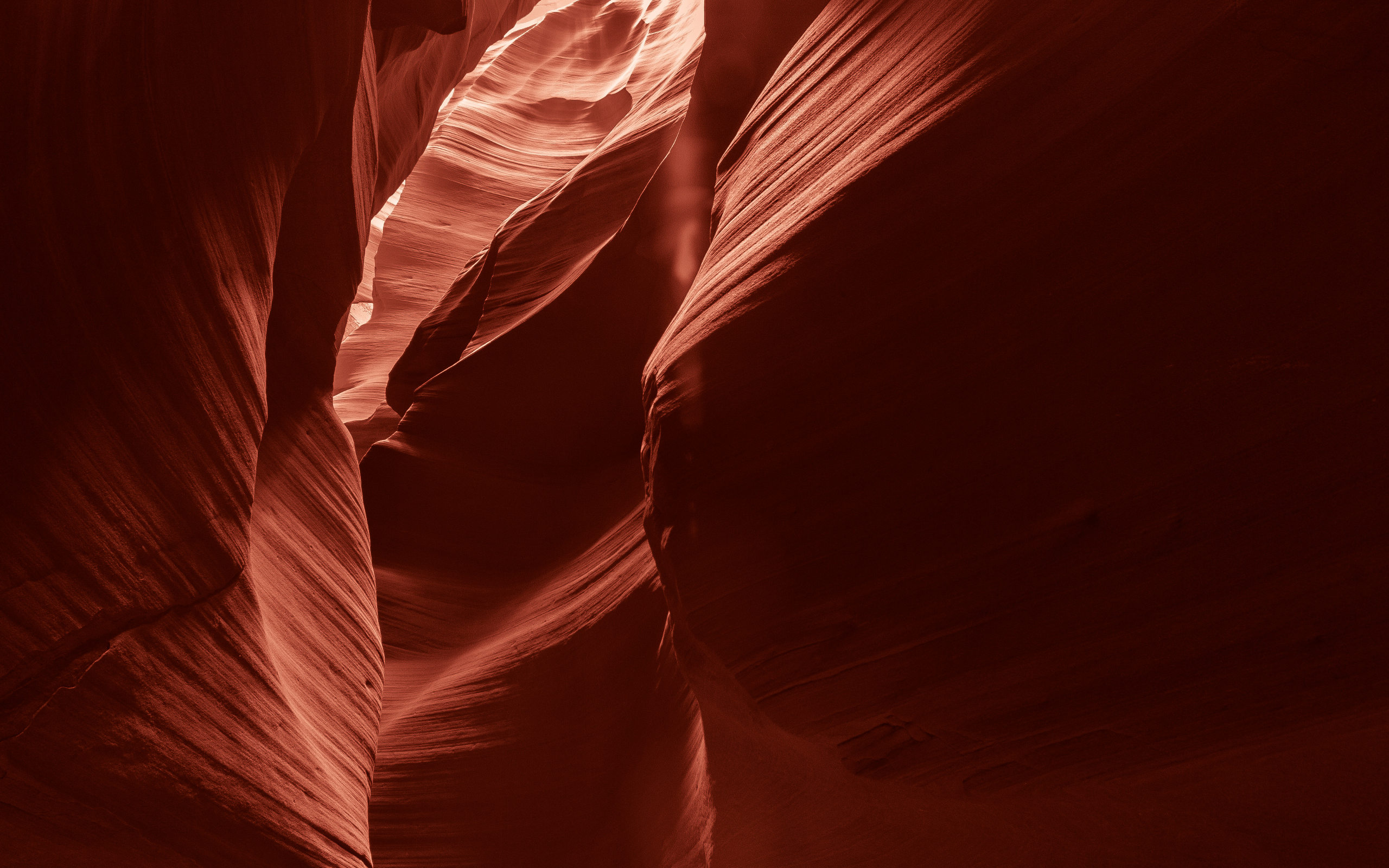 Red slot canyon with light beams HD Wallpaper