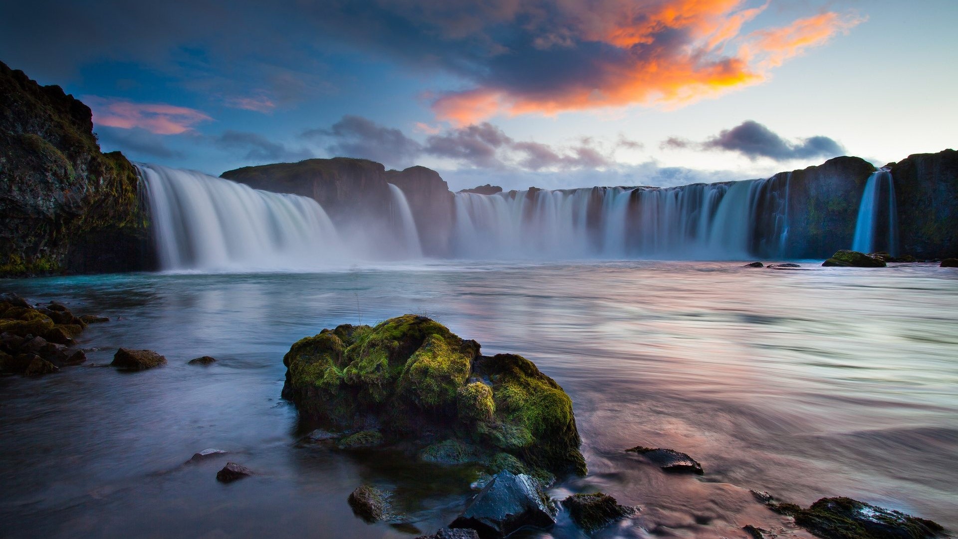Waterfall in Iceland at Sunset HD Wallpaper