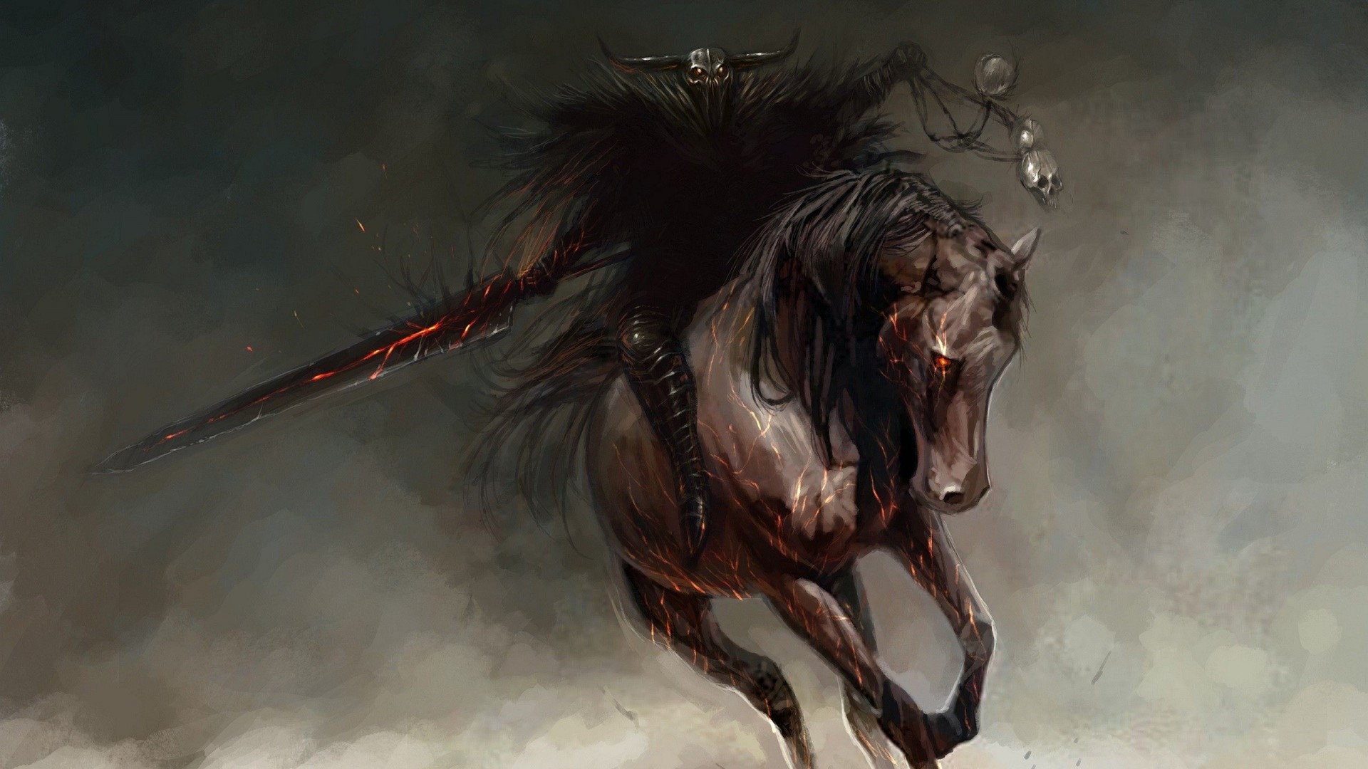Fantasy Rider on a Horse with a Sword HD Wallpaper