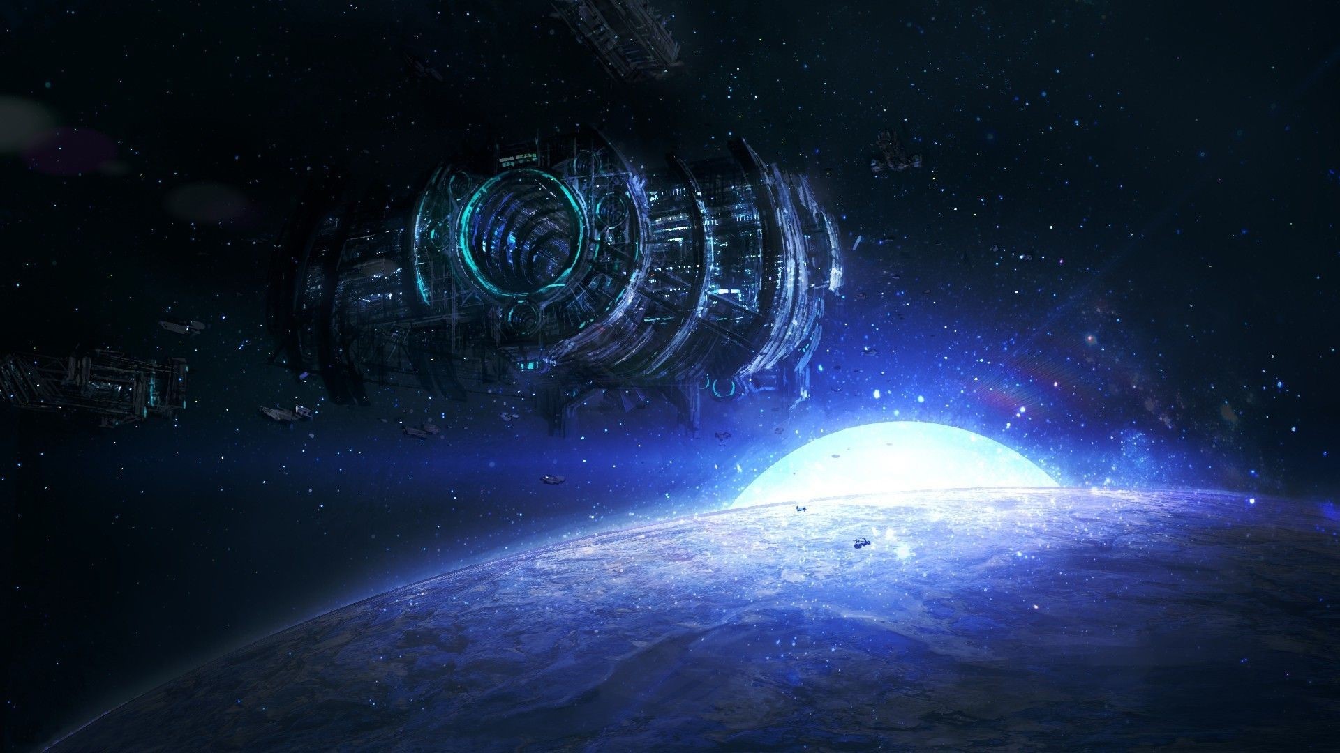 Mass Effect Reaper ship over a planet HD Wallpaper